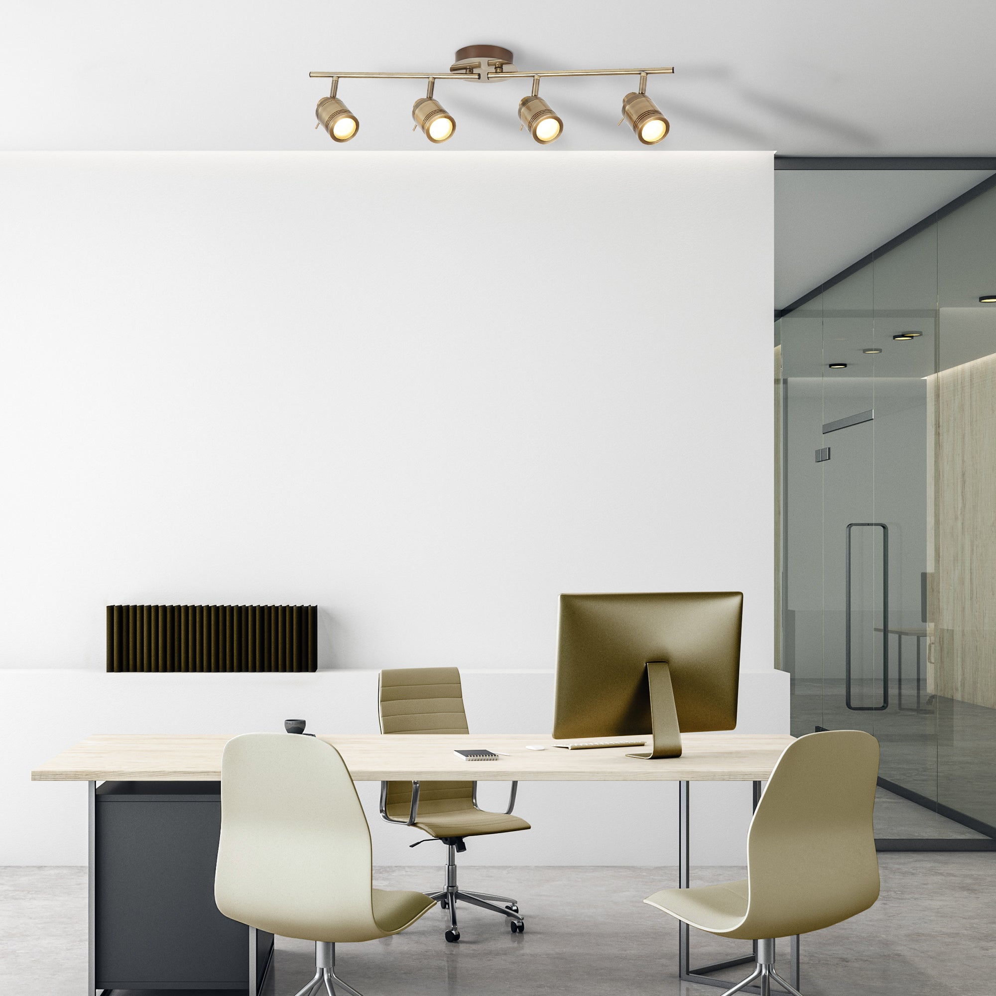 Searchlight Saker 4 Light IP44 Bathroom Spot Split - Bar, Antique Brass