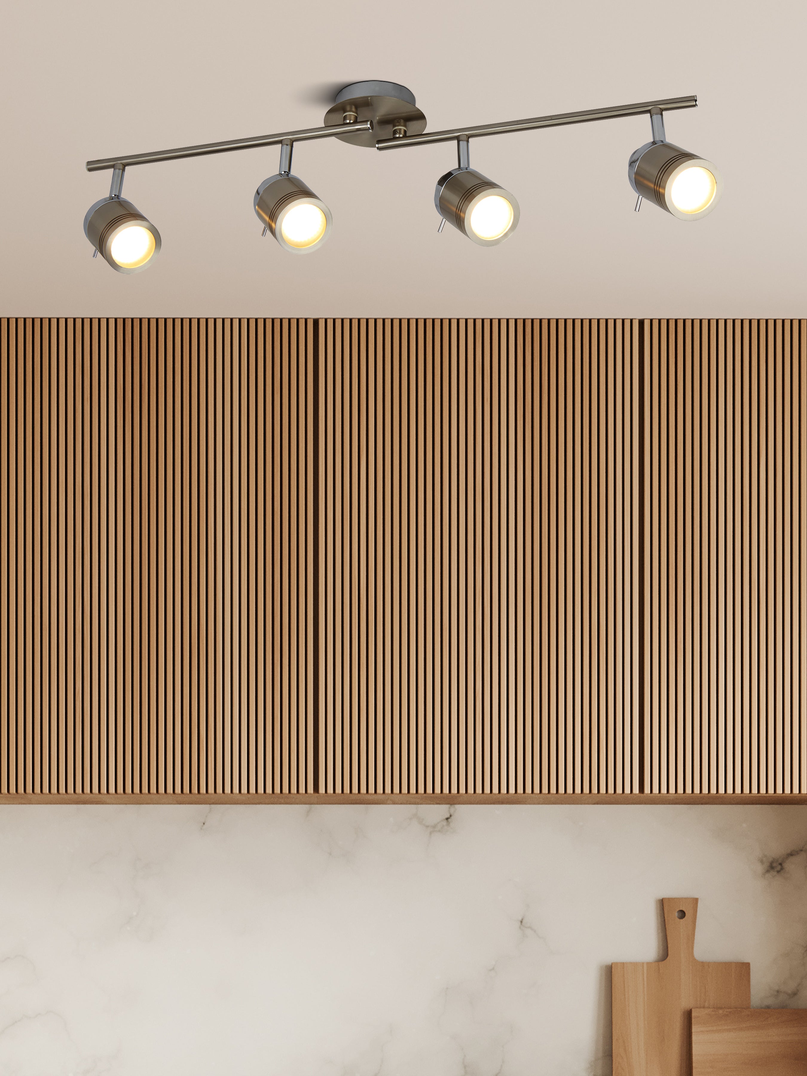 Searchlight Saker 4 Light IP44 Bathroom Spot Split - Bar, Satin Silver