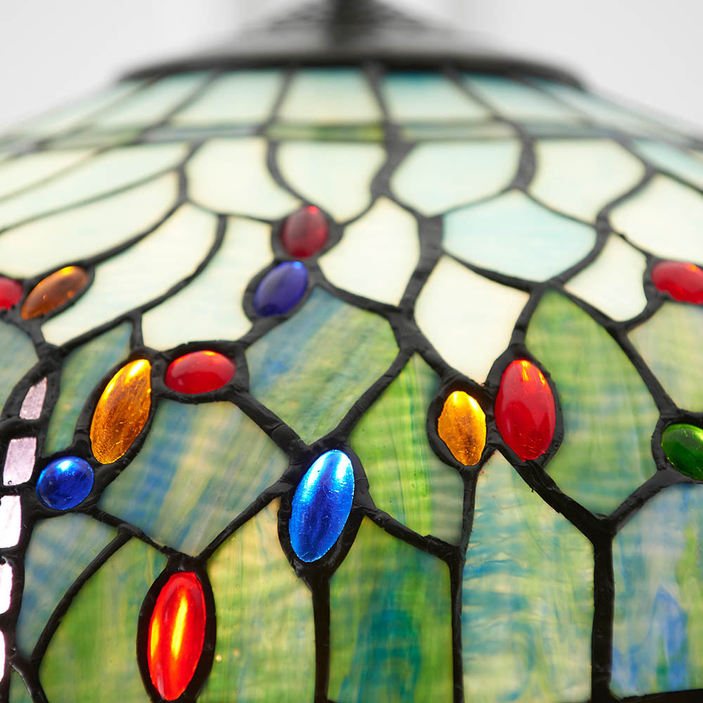 Interiors 1900 Dragonfly Blue Large 3 Light Pendant - Handcrafted Tiffany Style Glass