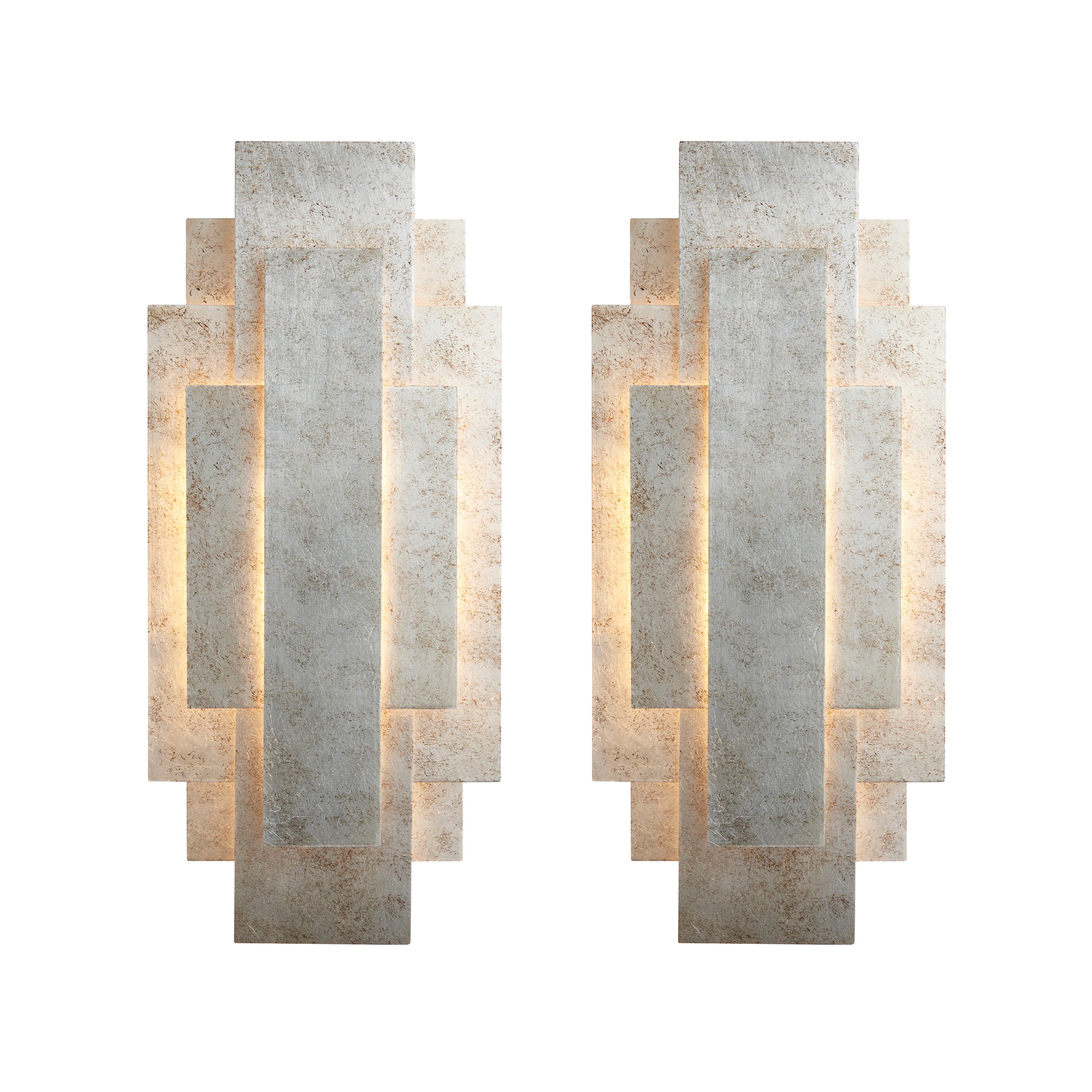 Utopia Overlay 2 Light Wall Light Twin Pack - Antique Silver Leaf