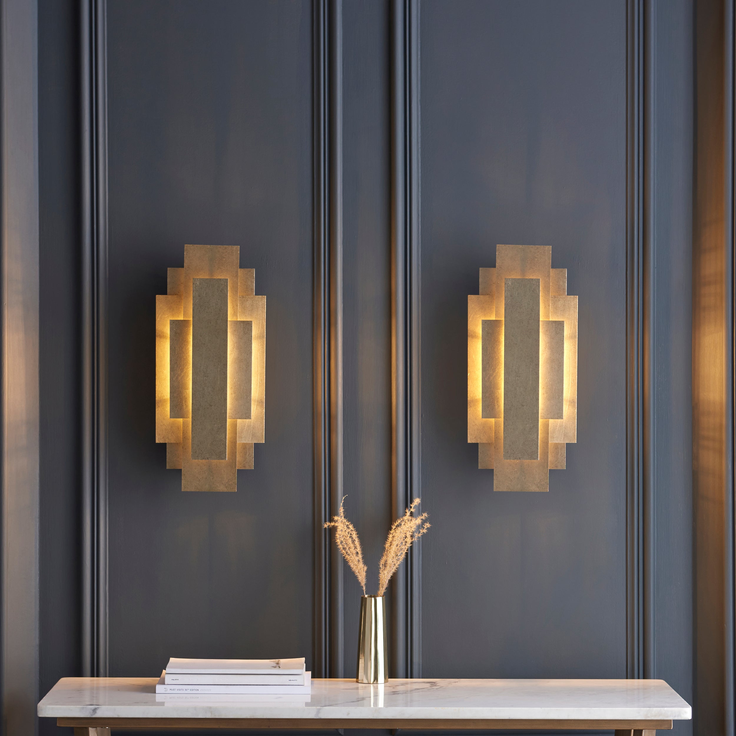 Utopia Overlay 2 Light Wall Light Twin Pack - Antique Silver Leaf