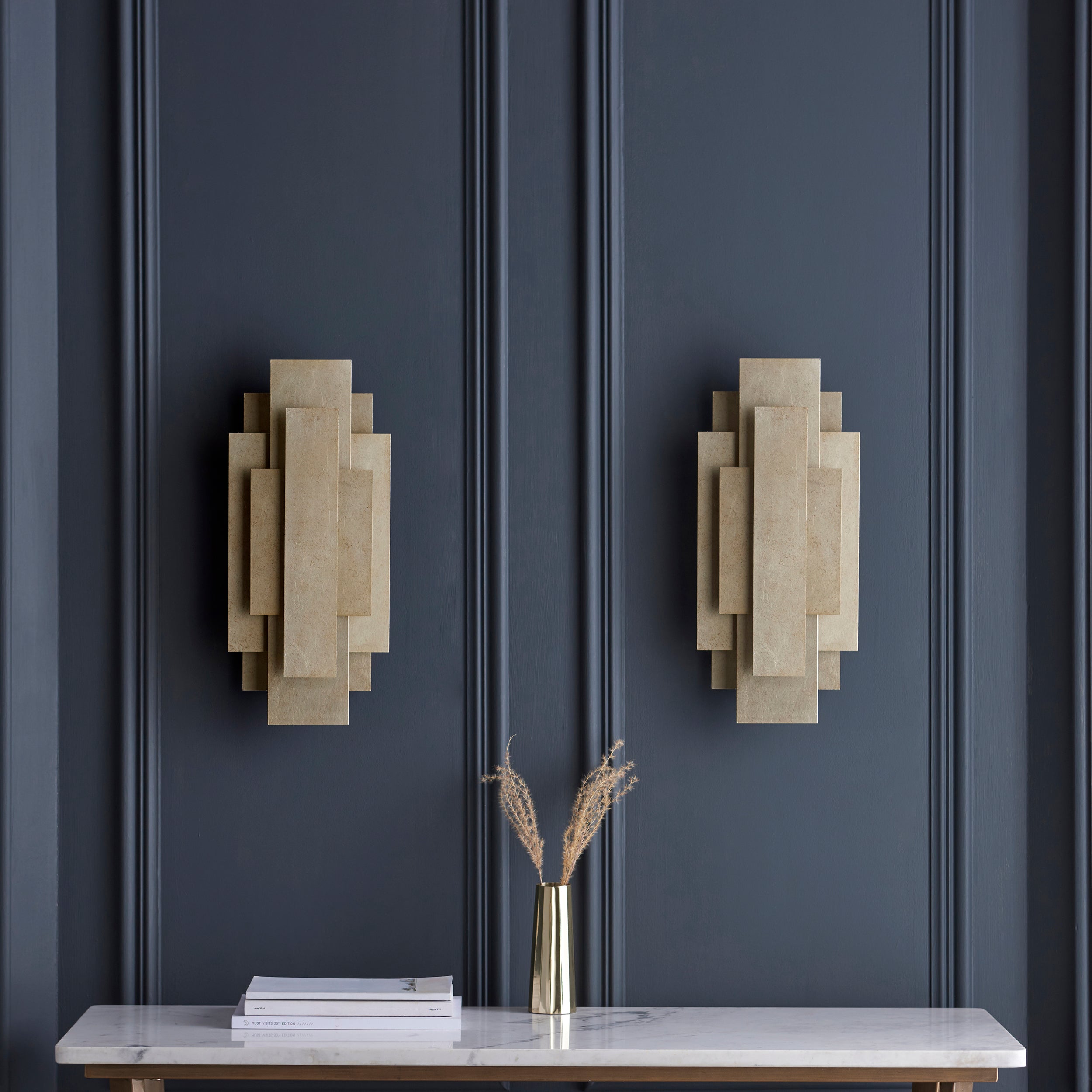 Utopia Overlay 2 Light Wall Light Twin Pack - Antique Silver Leaf