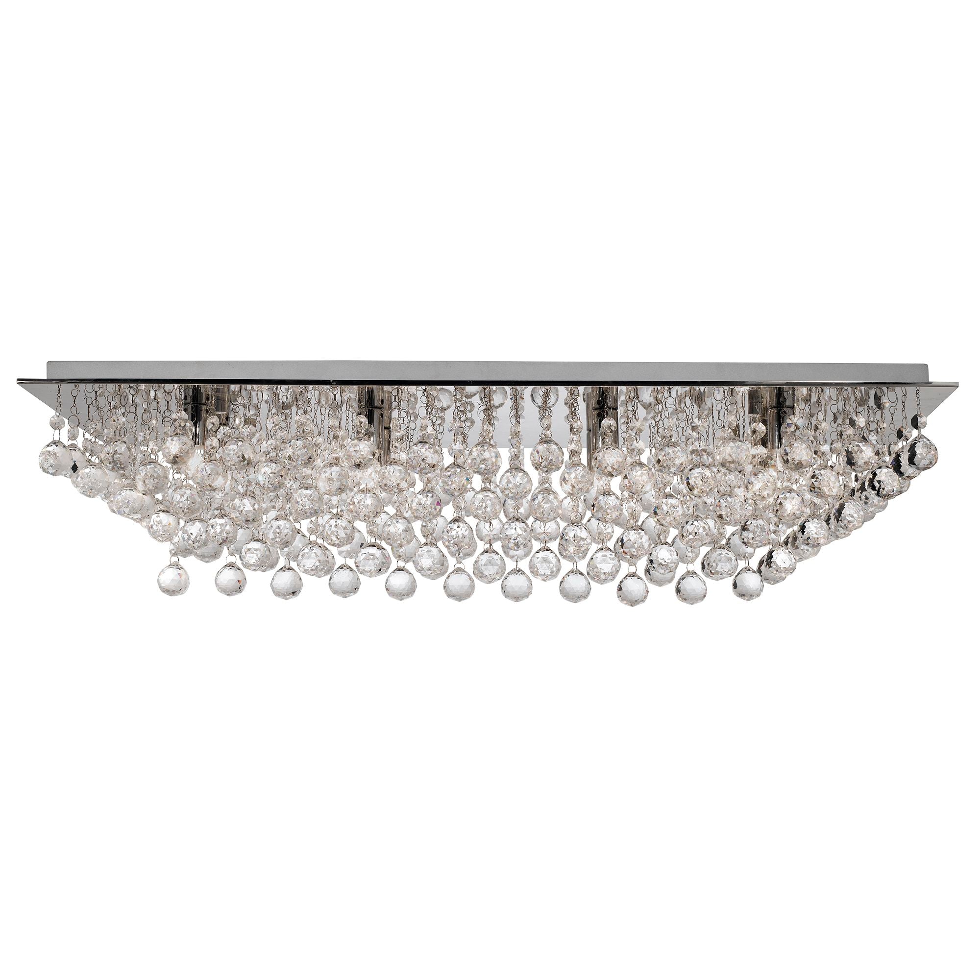 Searchlight Hampstead Chrome 8 Light Rectangular Semi-Flush With Clear Sparkling Crystal Balls