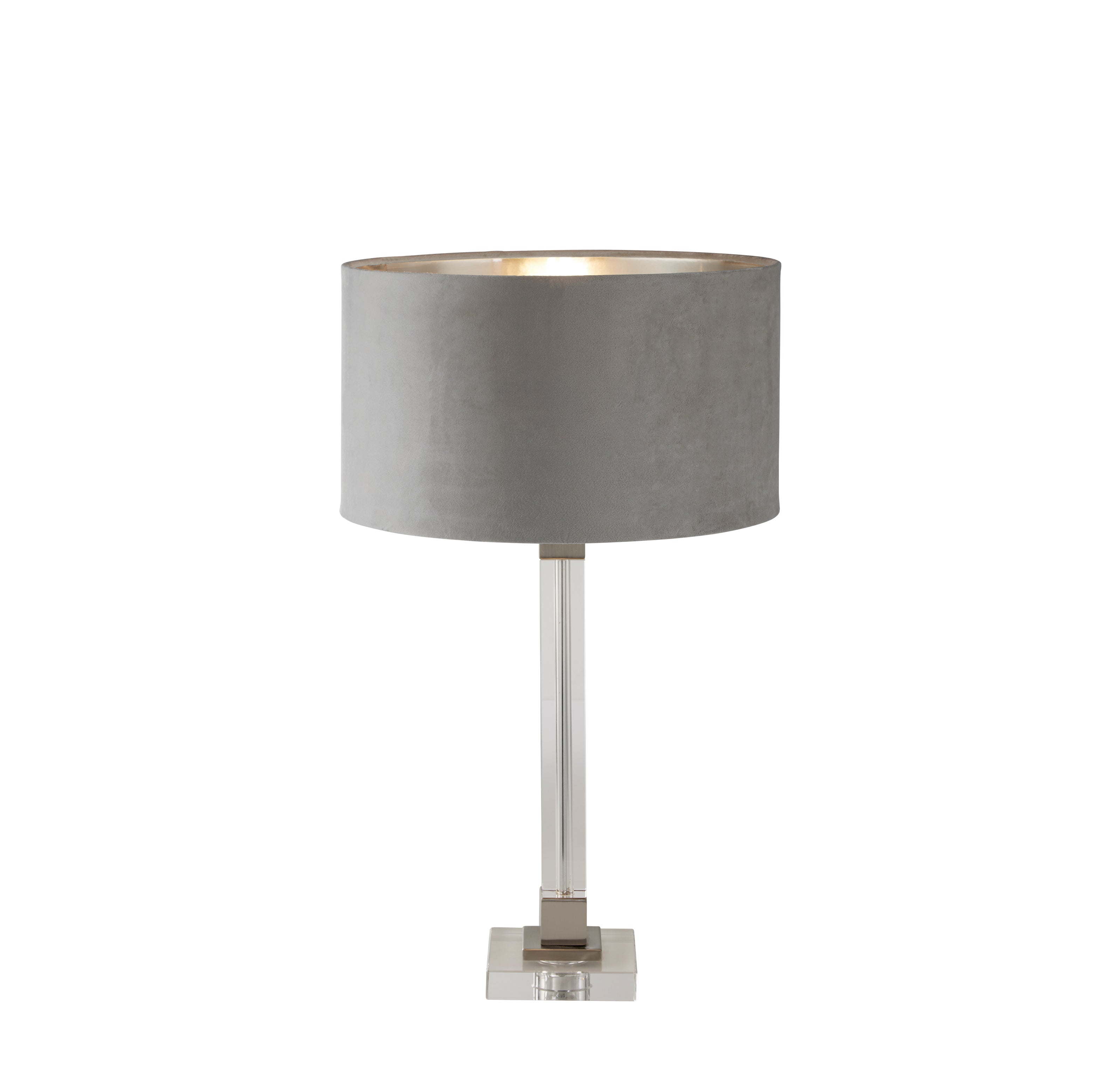 Searchlight Sarah Table Lamp - Crystal, Satin Nickel & Grey Velvet