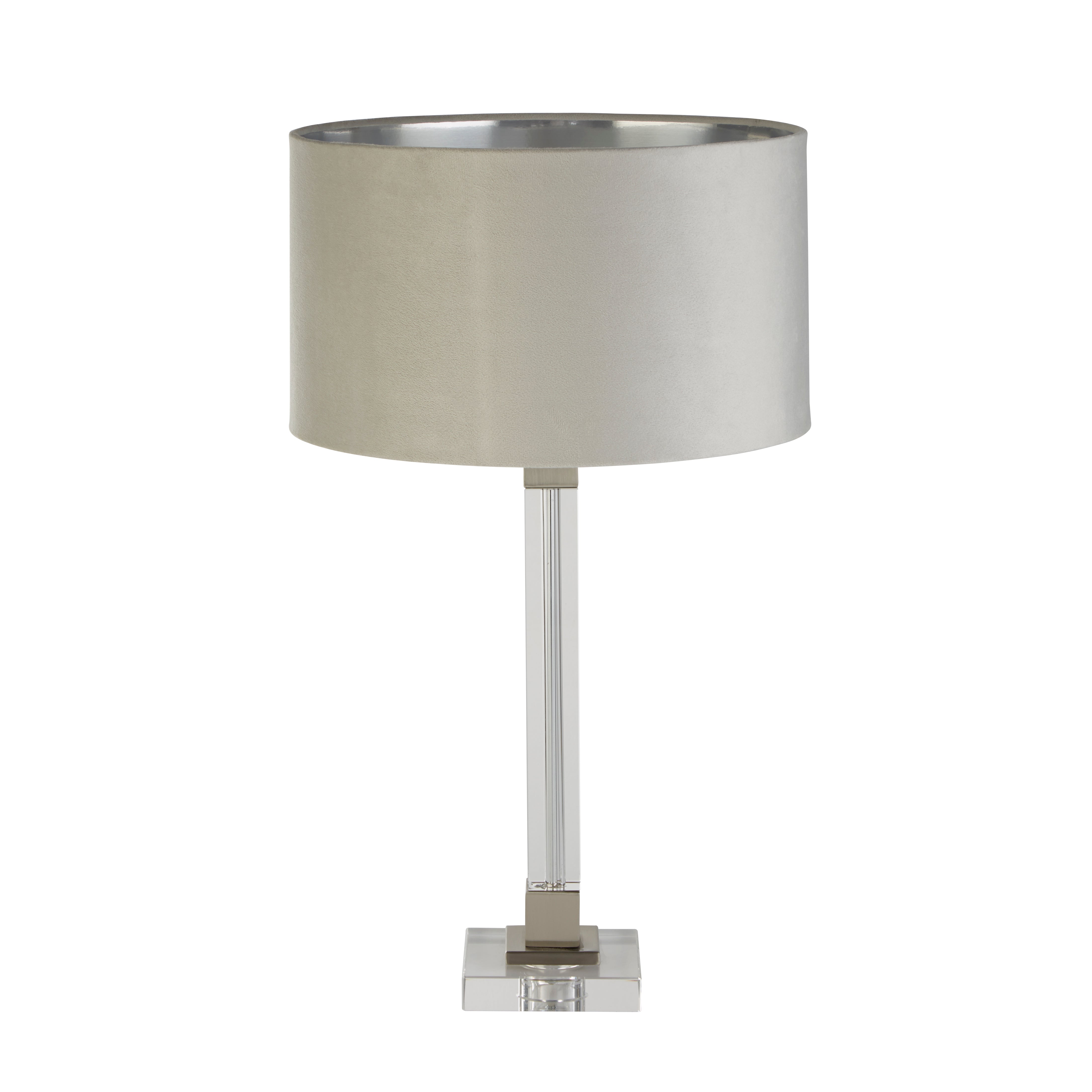 Searchlight Sarah Table Lamp - Crystal, Satin Nickel & Grey Velvet