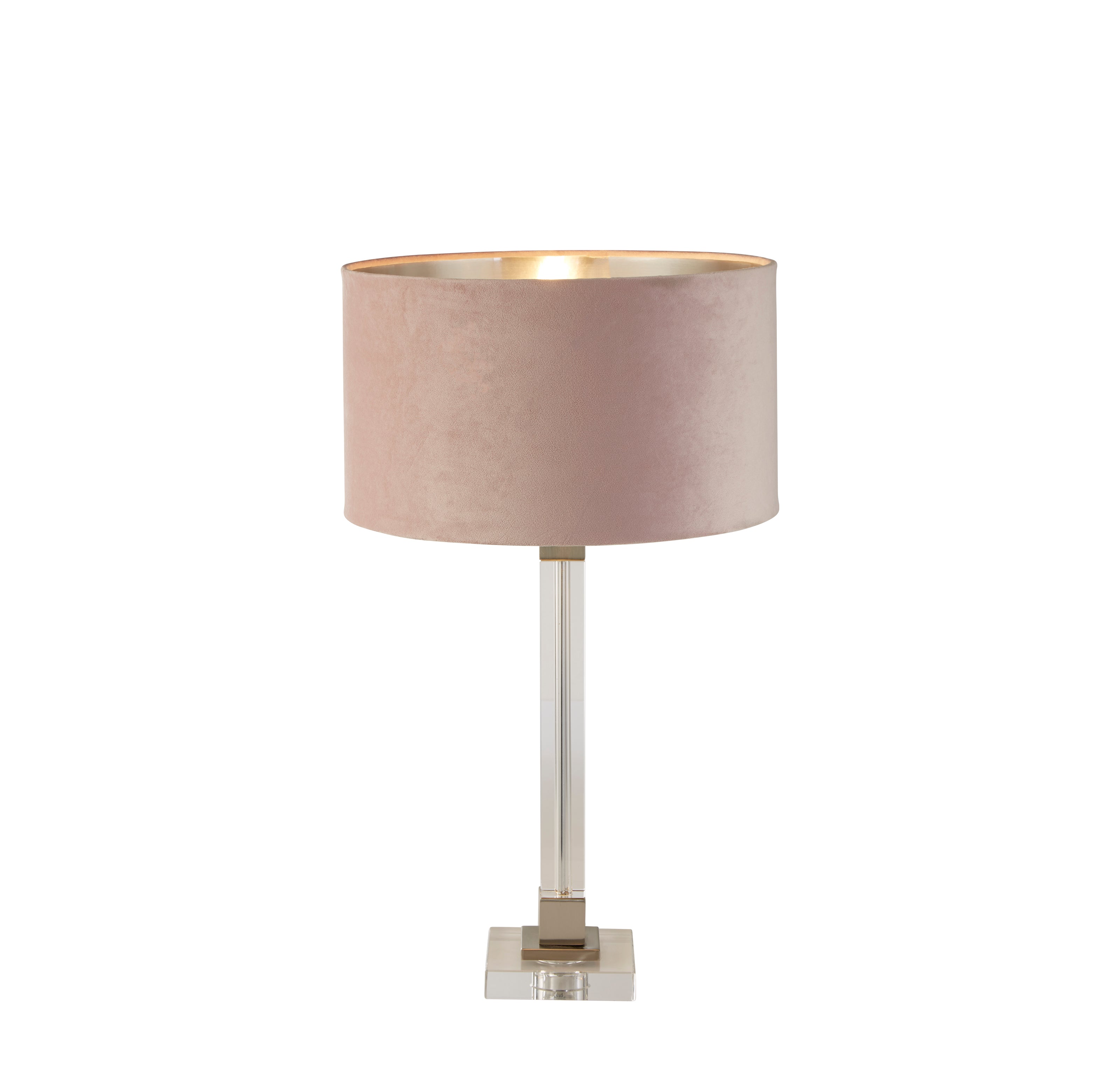 Searchlight Sarah Table Lamp - Crystal, Satin Nickel & Pink Velvet