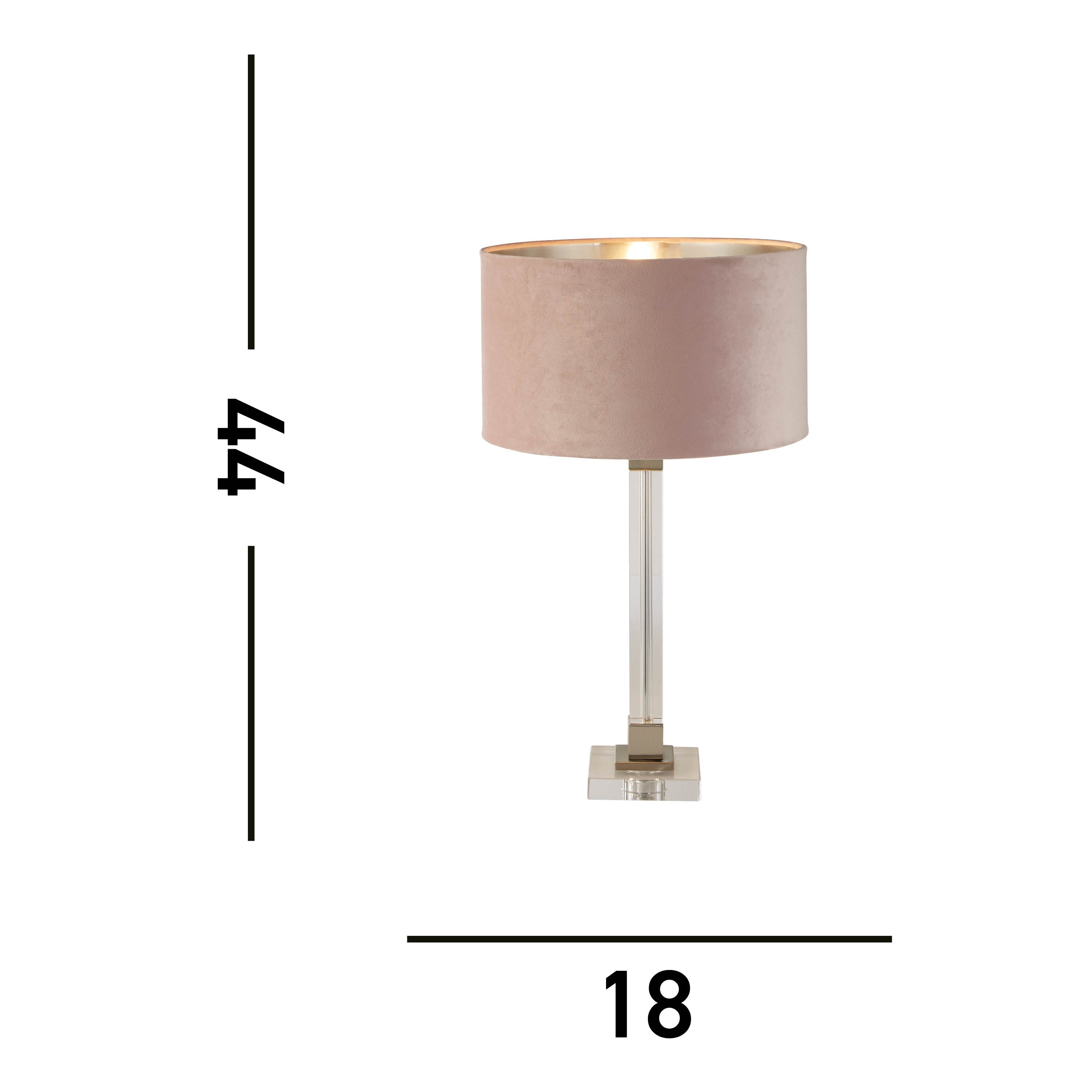 Searchlight Sarah Table Lamp - Crystal, Satin Nickel & Pink Velvet