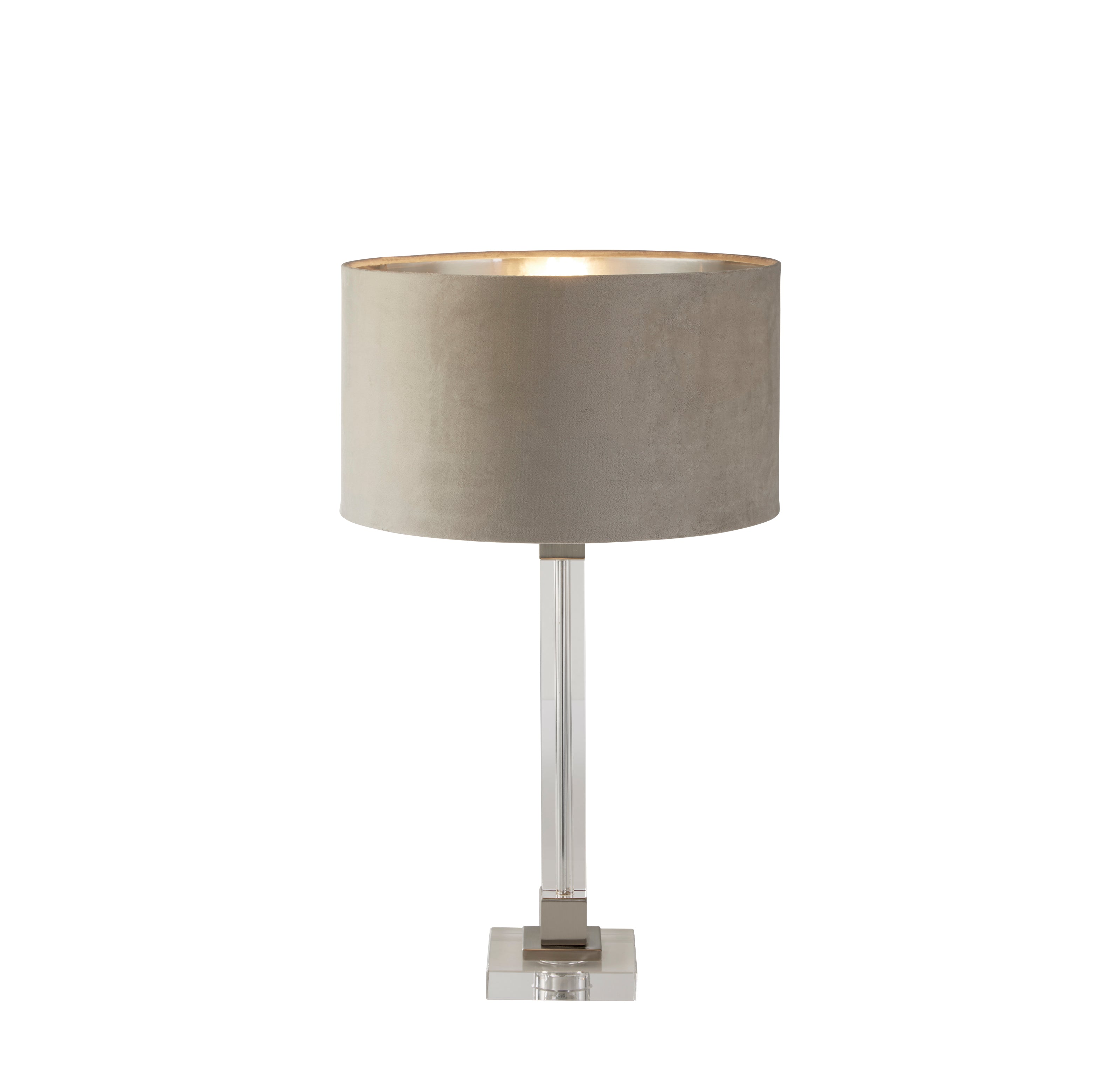 Searchlight Sarah Table Lamp - Crystal, Satin Nickel & Taupe Velvet