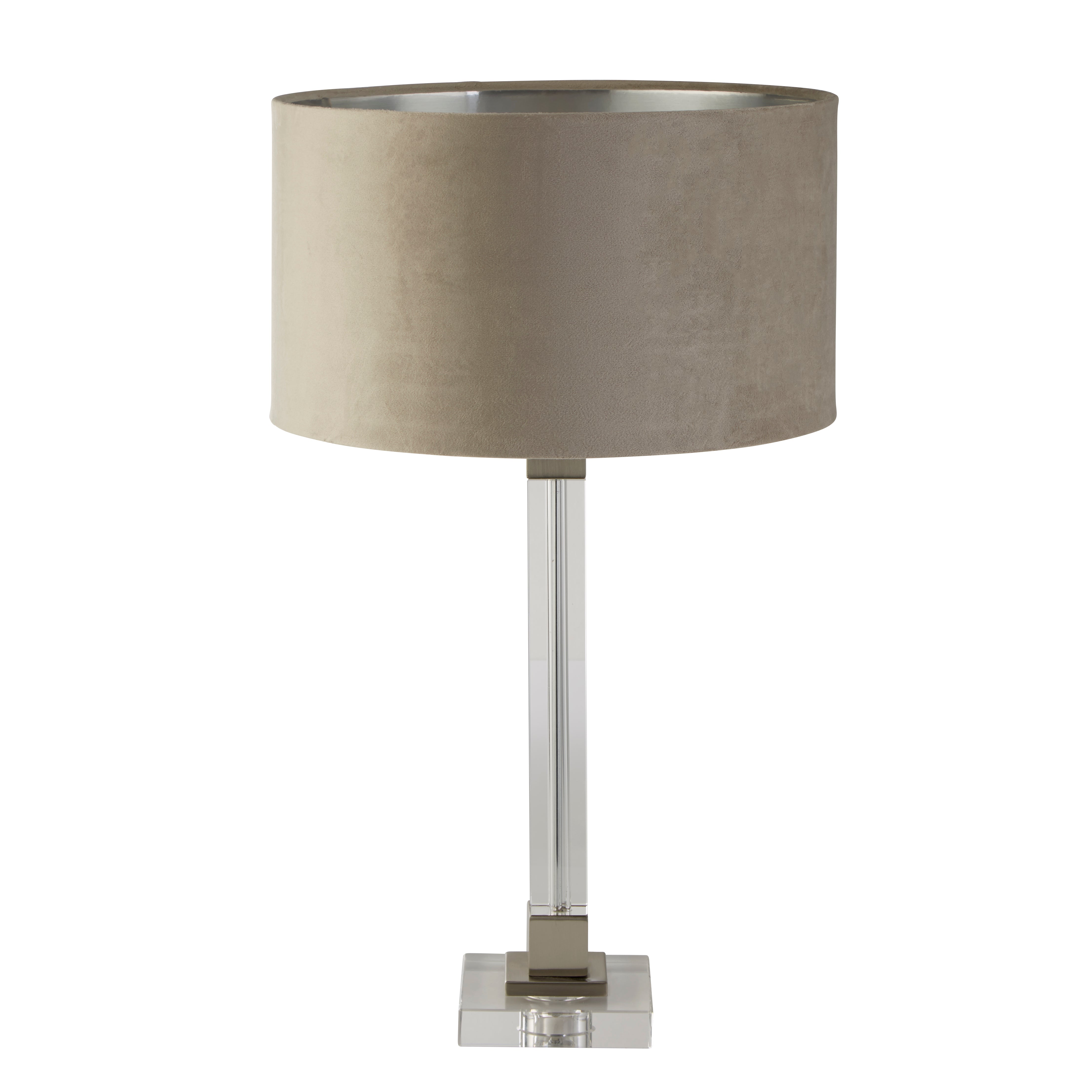 Searchlight Sarah Table Lamp - Crystal, Satin Nickel & Taupe Velvet