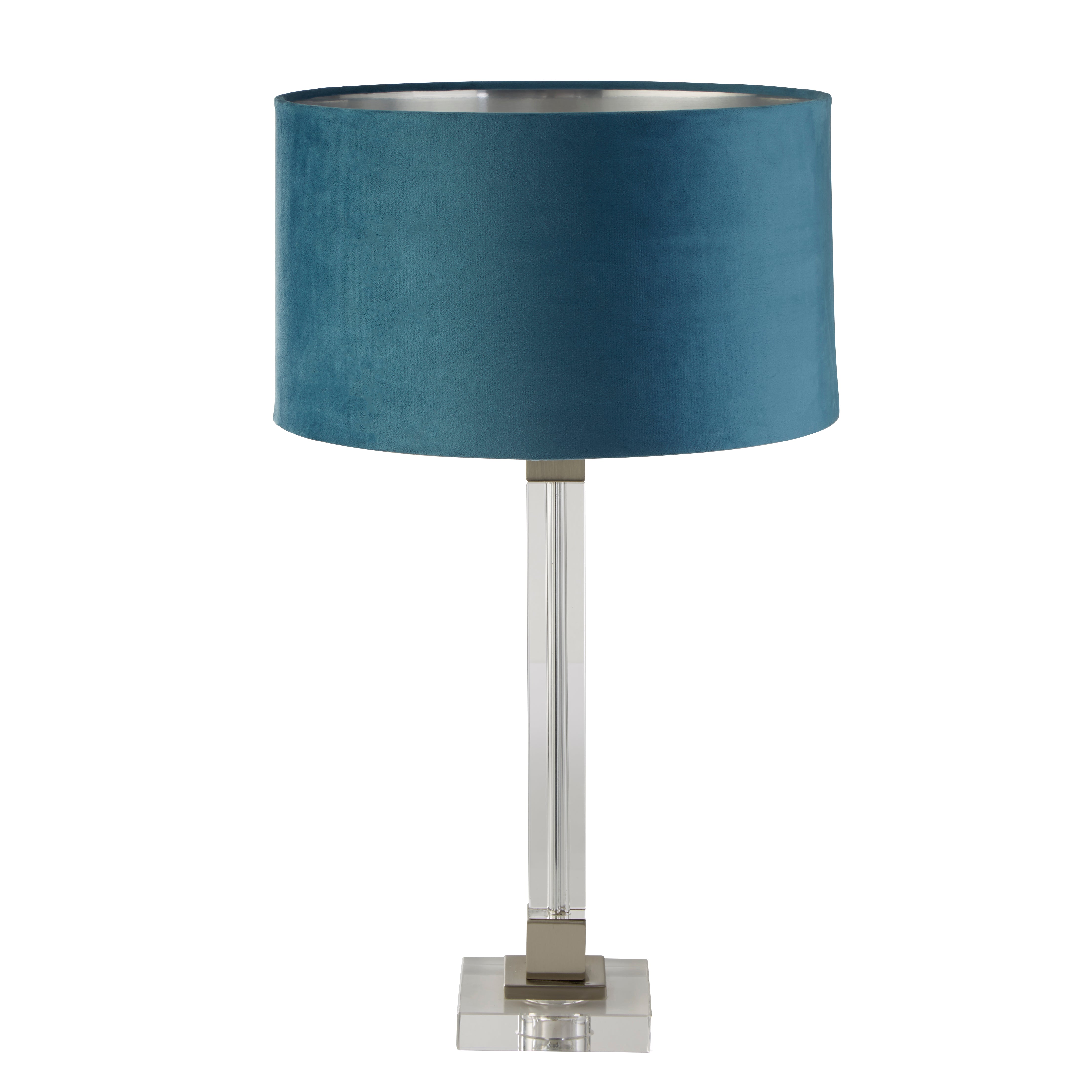 Searchlight Sarah Table Lamp - Crystal, Satin Nickel & Teal Velvet
