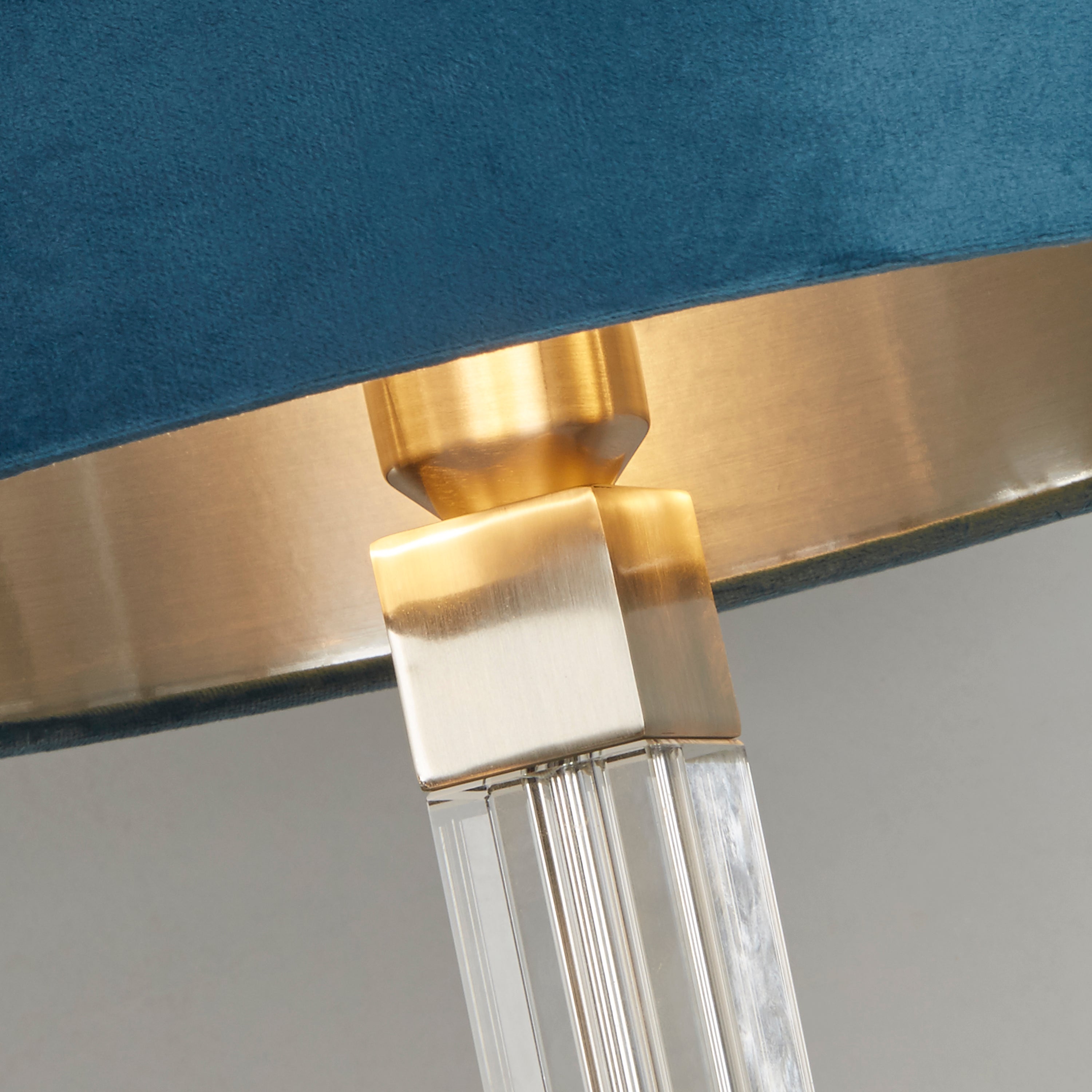 Searchlight Sarah Table Lamp - Crystal, Satin Nickel & Teal Velvet