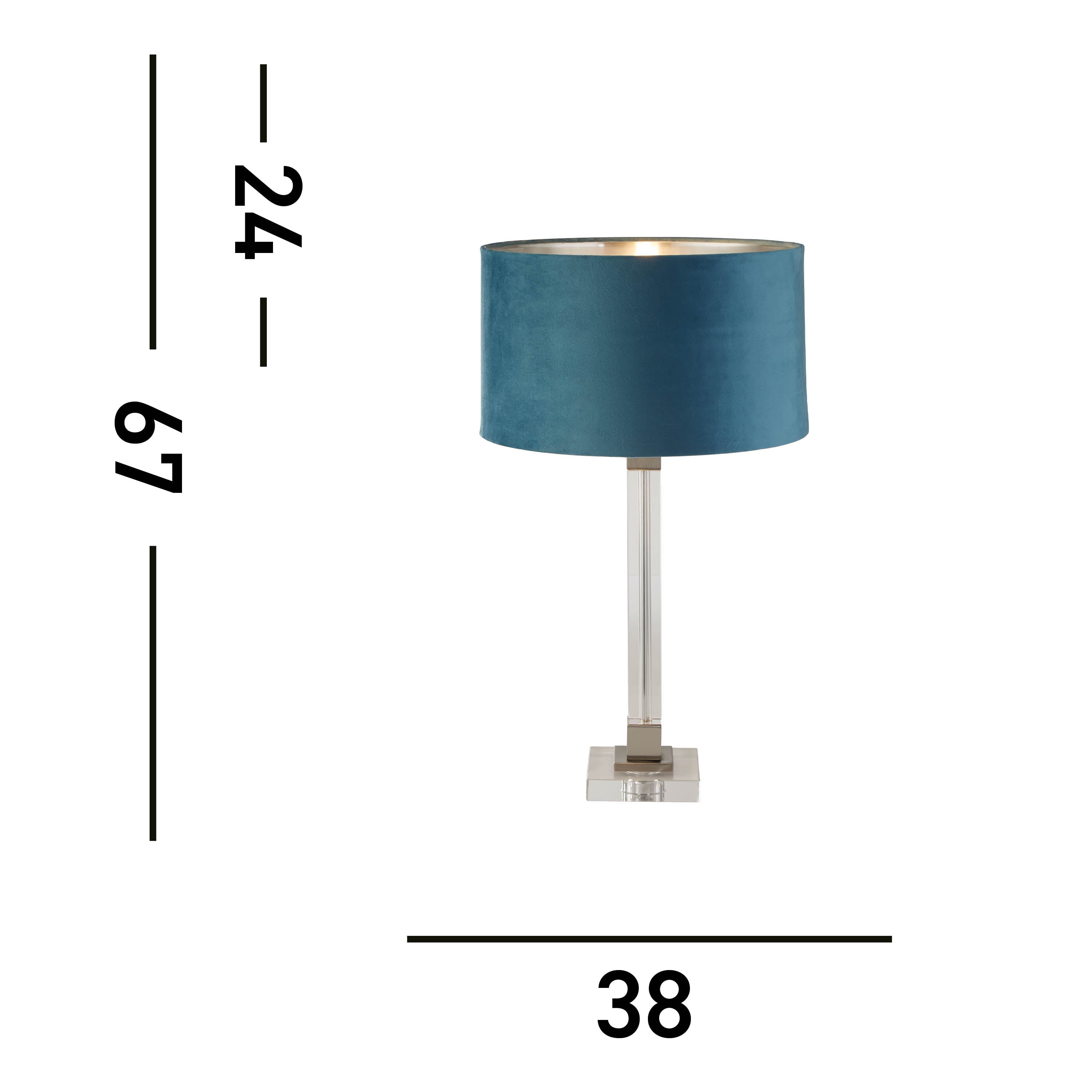 Searchlight Sarah Table Lamp - Crystal, Satin Nickel & Teal Velvet