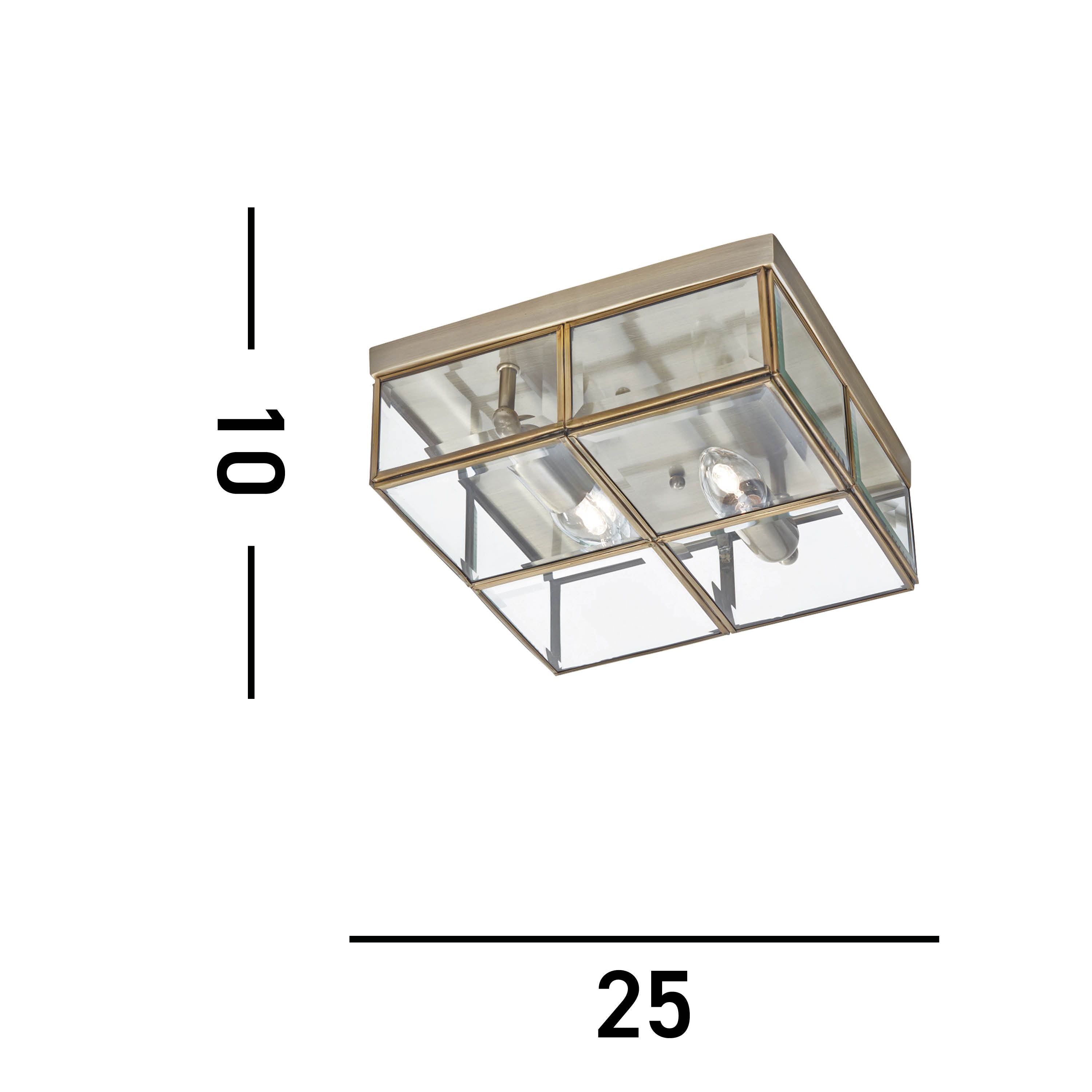Searchlight Angela Antique Brass 2 Light Flush Fitting With Clear Bevelled Glass Shade