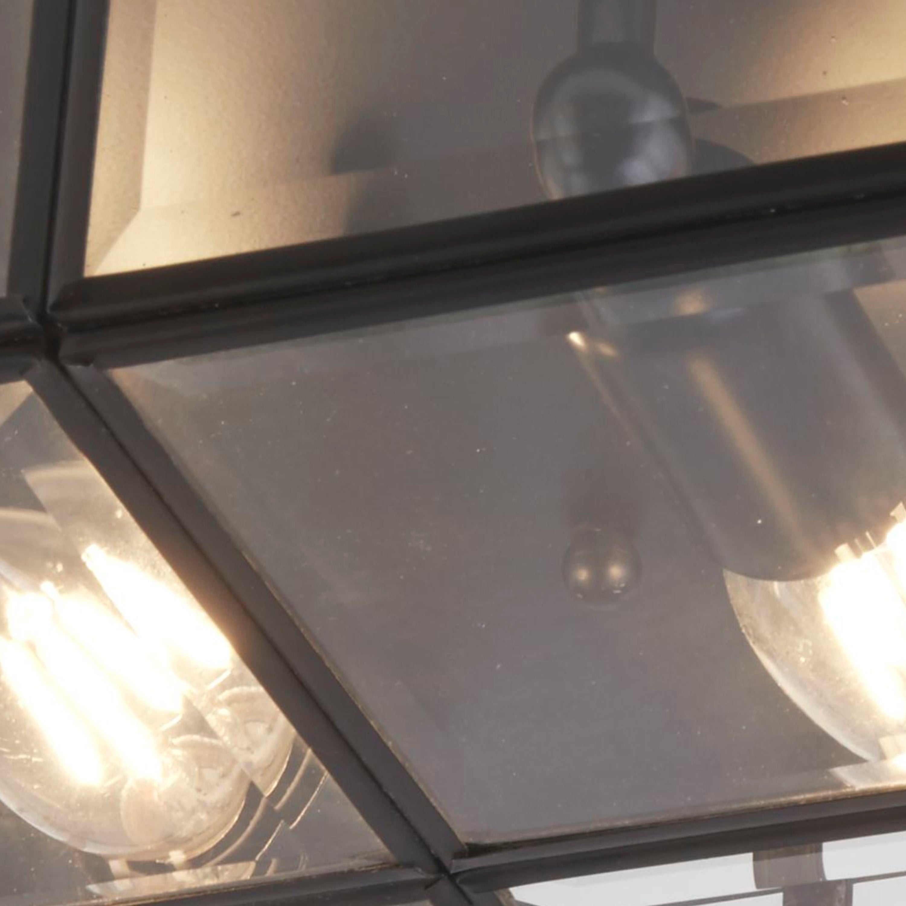 Searchlight March Matt Black 2 Light Flush Fitting With Clear Bevelled Glass Shade