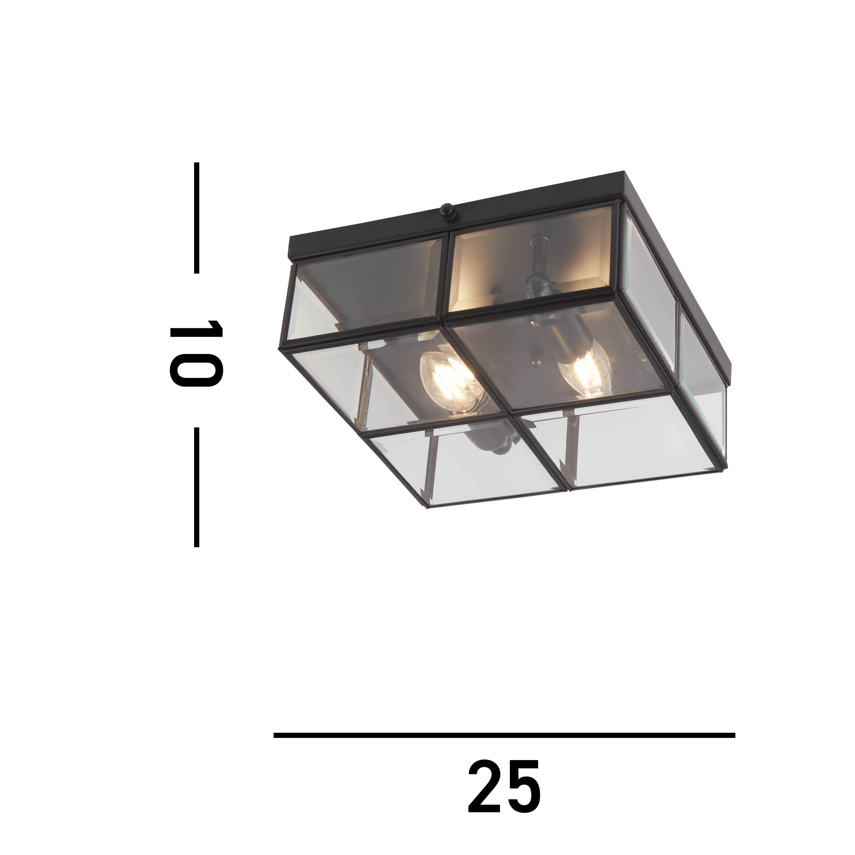 Searchlight March Matt Black 2 Light Flush Fitting With Clear Bevelled Glass Shade
