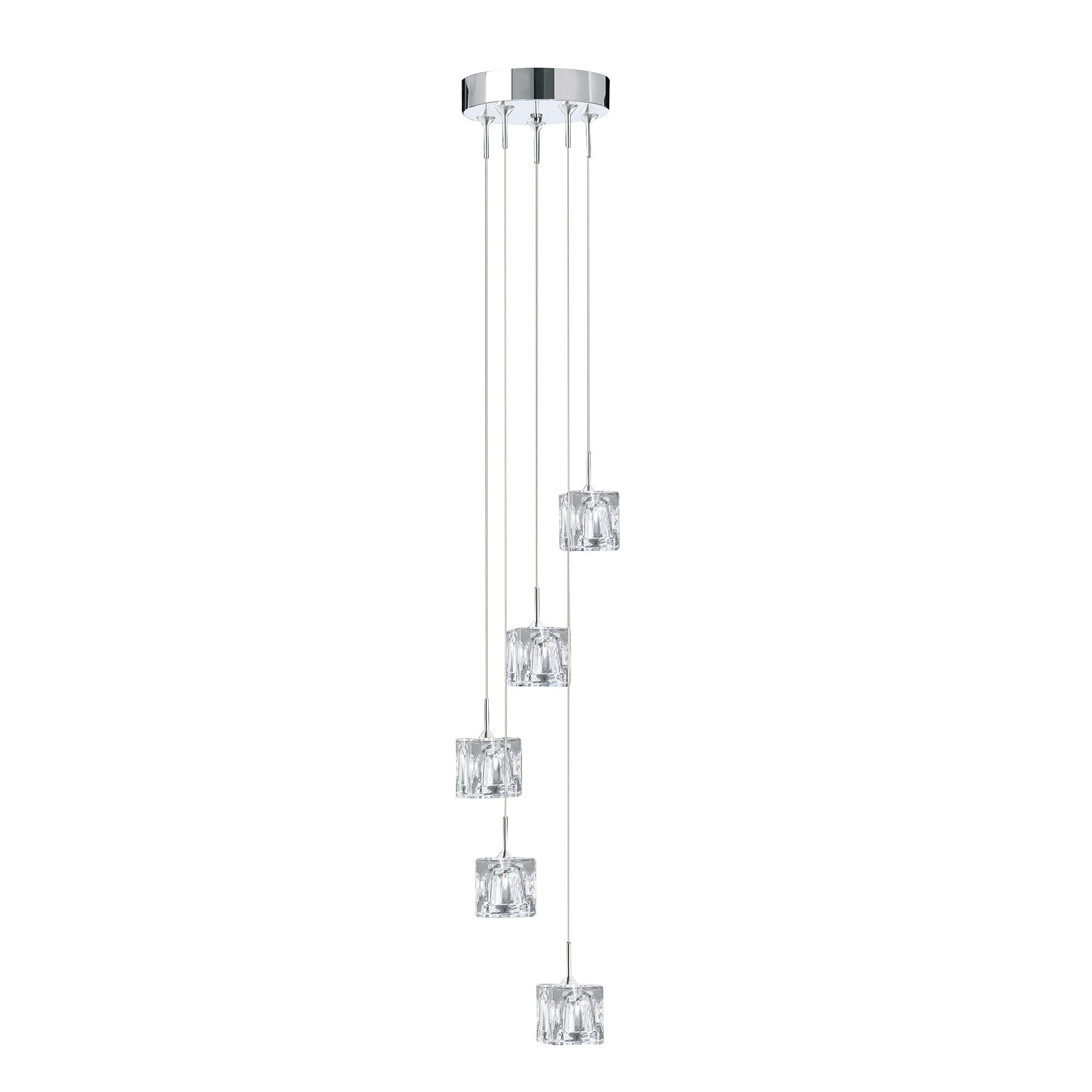 Searchlight Imrie LED - 5 Light Multi - Drop, Clear Glass Shades, Chrome