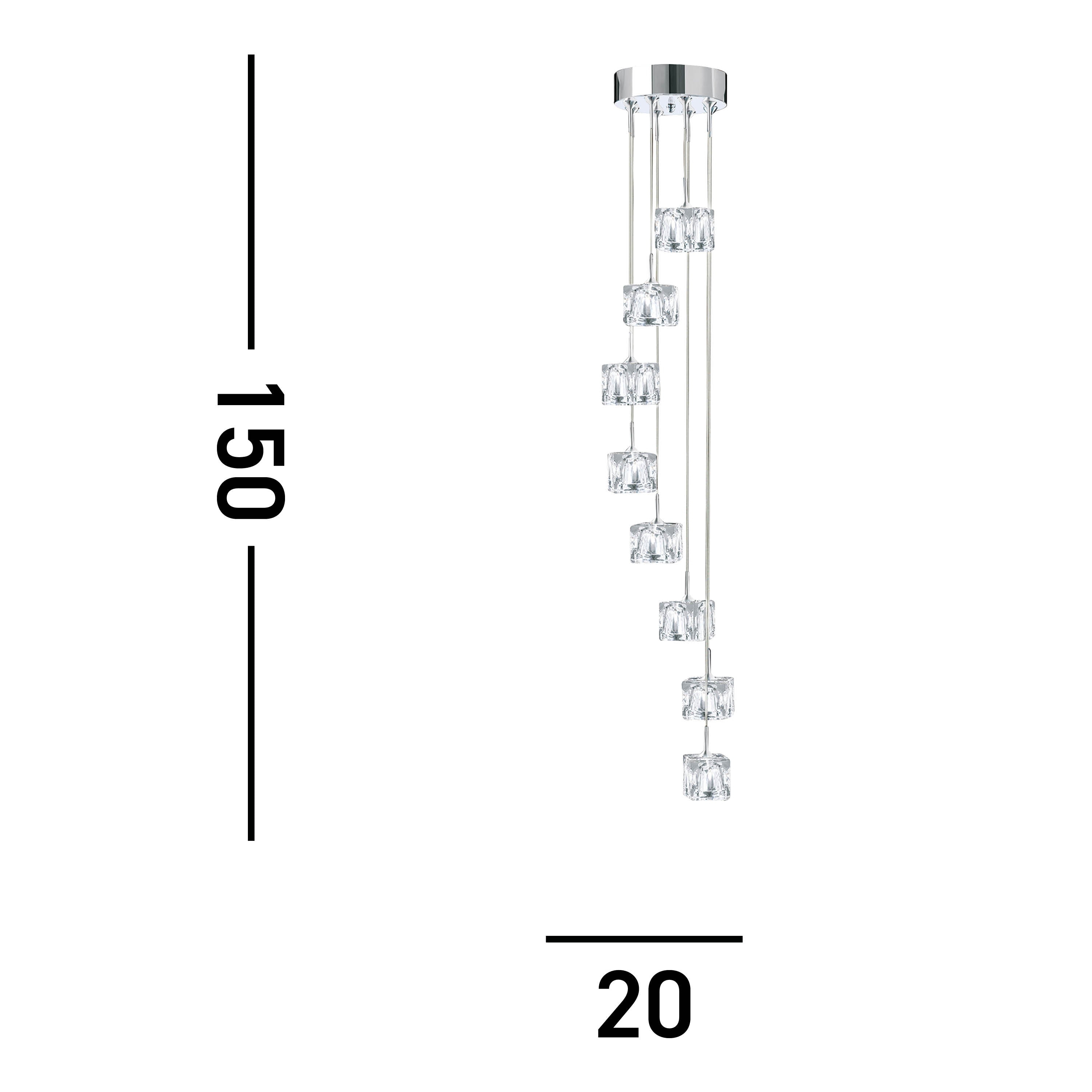 Searchlight Imrie 8 Light Multi-Drop Pendant - Chrome & Glass