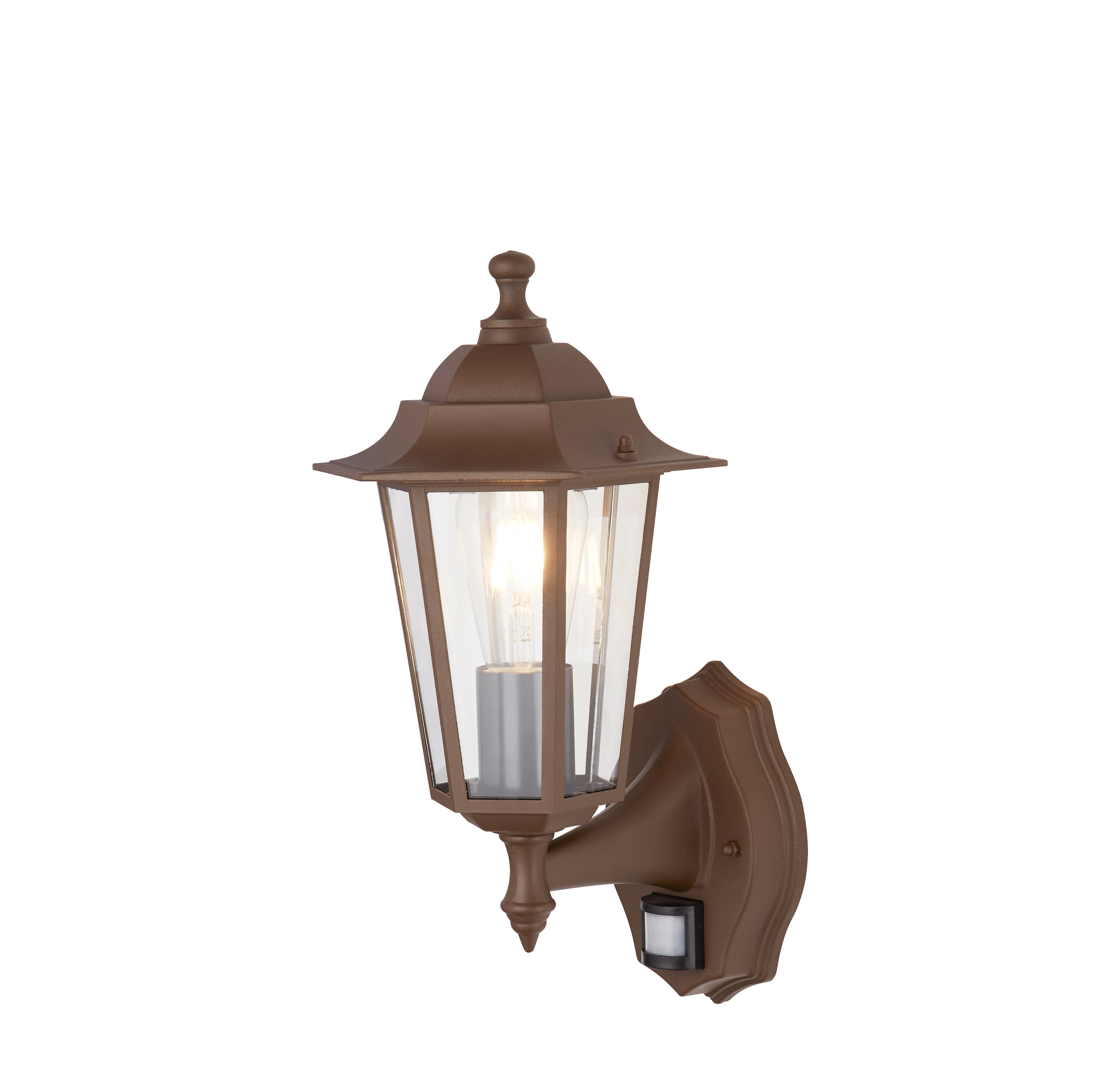 Searchlight Acton Outdoor Wall Light with PIR - Rust Brown & Glass
