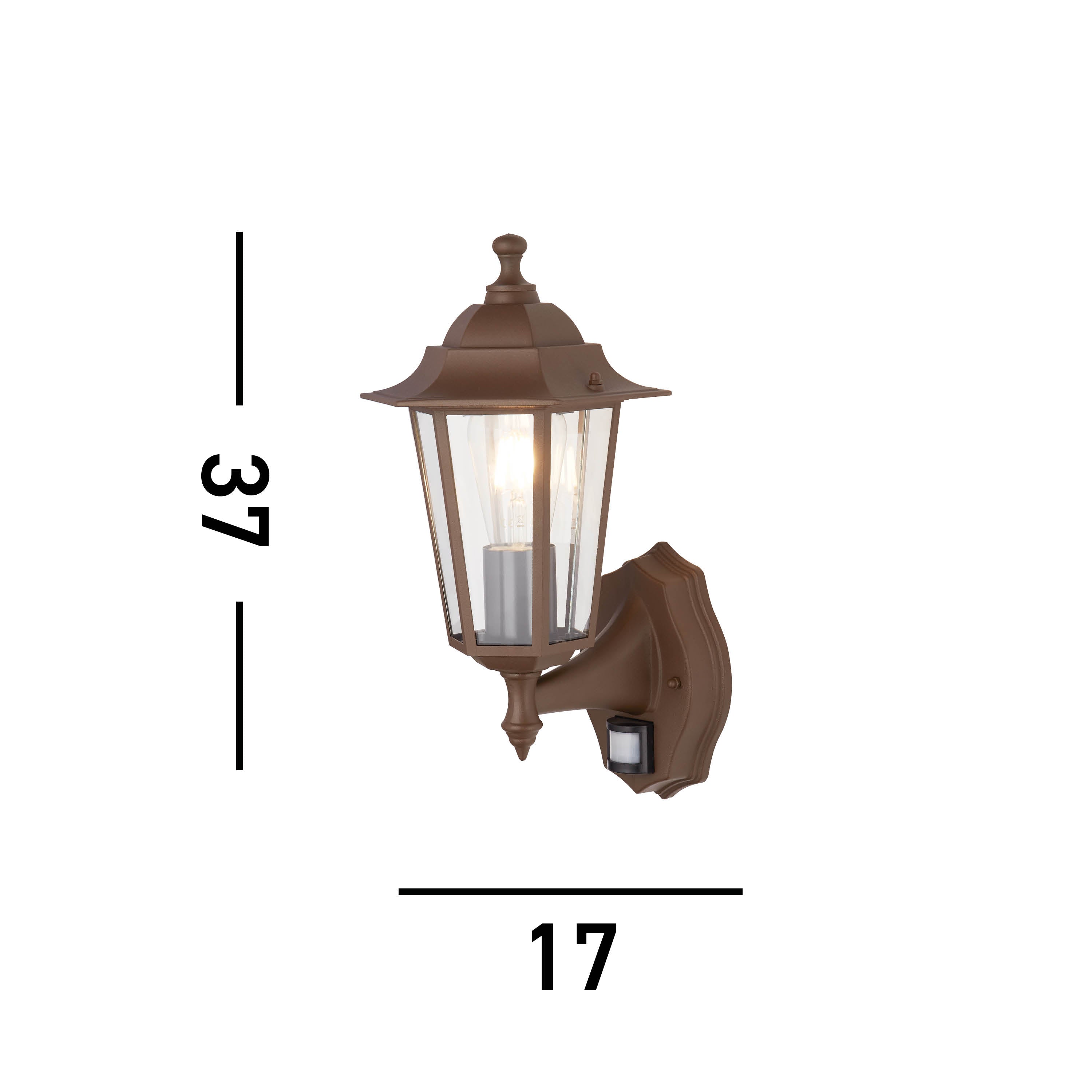Searchlight Acton Outdoor Wall Light with PIR - Rust Brown & Glass