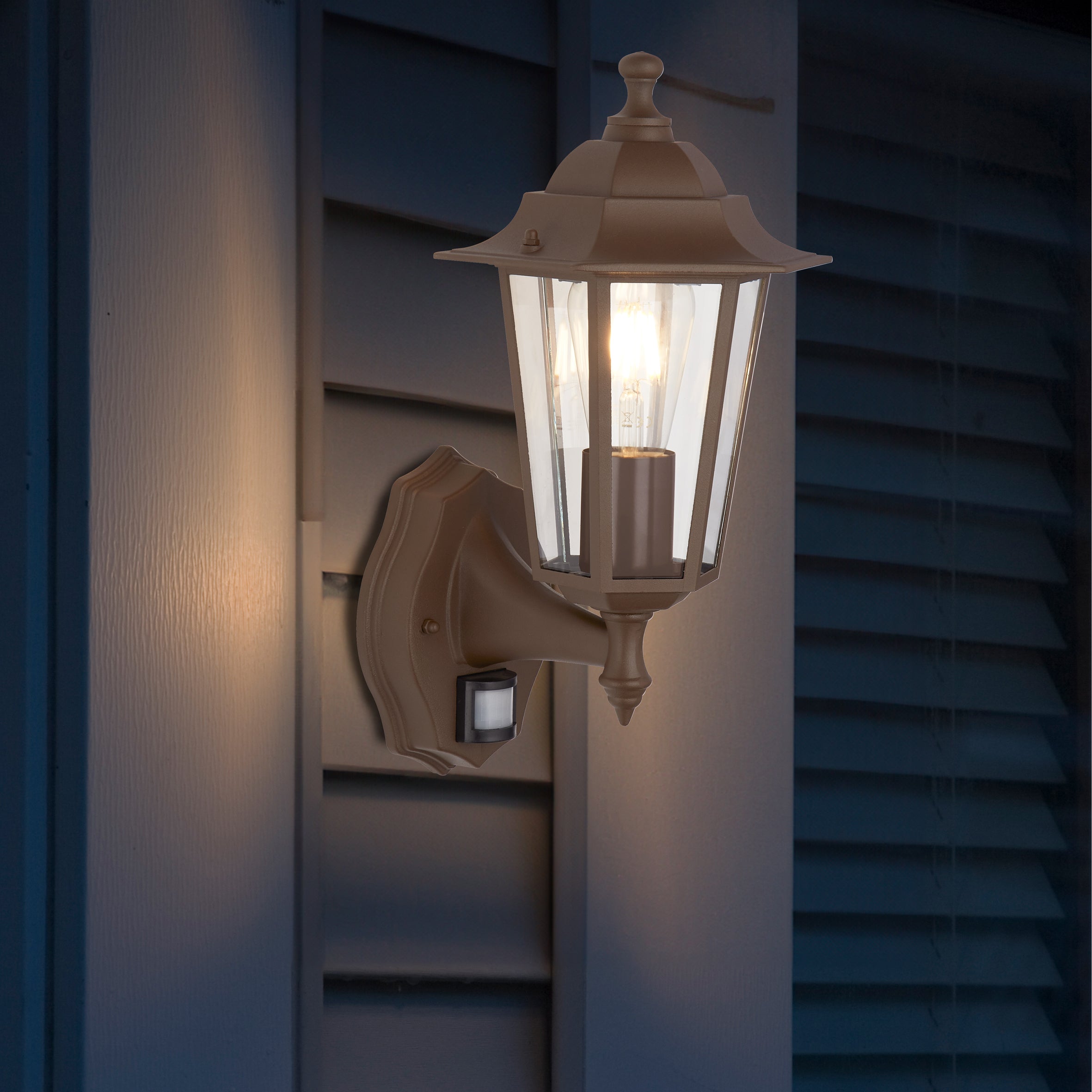 Searchlight Acton Outdoor Wall Light with PIR - Rust Brown & Glass