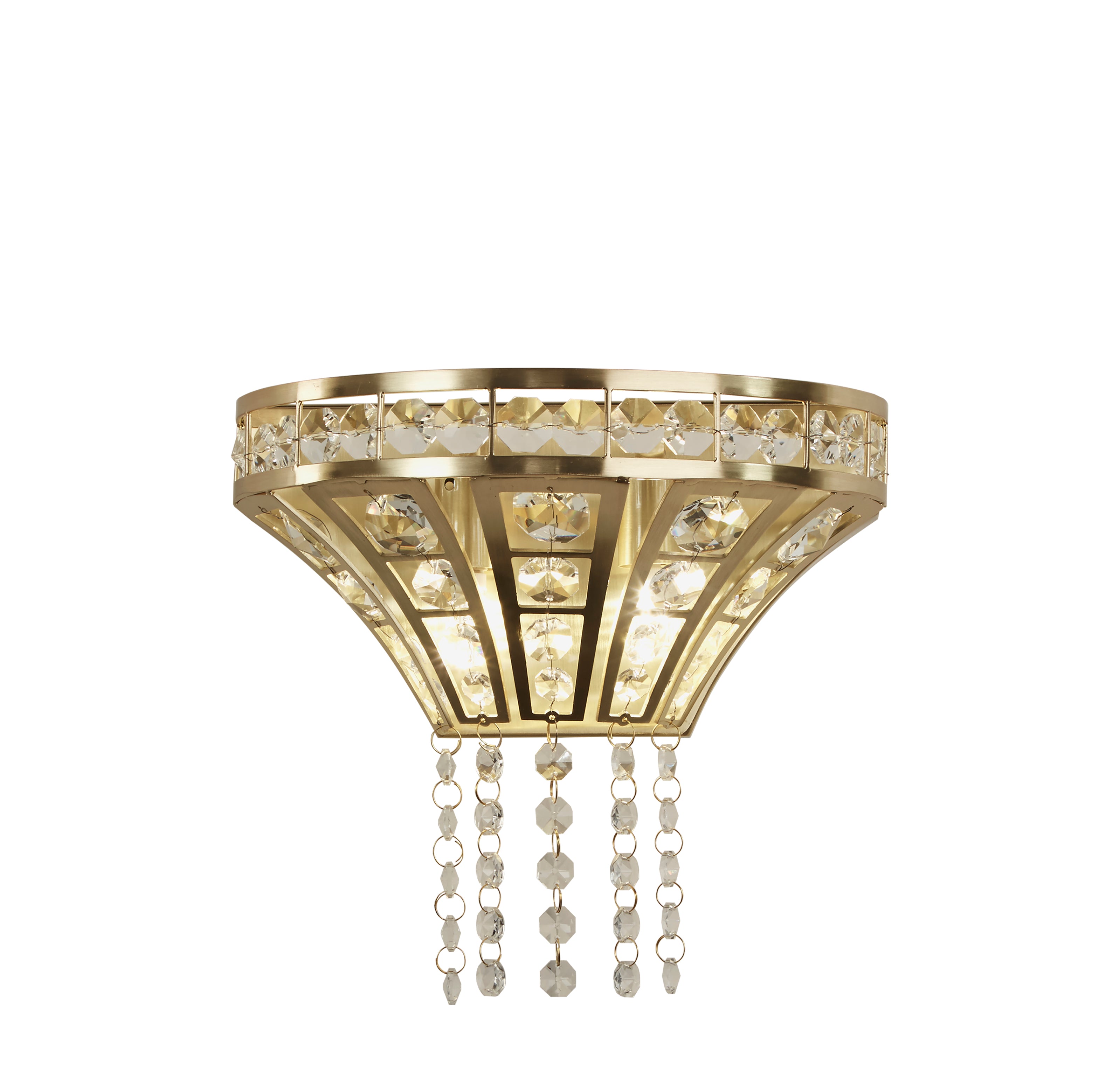 Searchlight Gardeners 2 Light Wall Light - Satin Brass & Clear Crystal