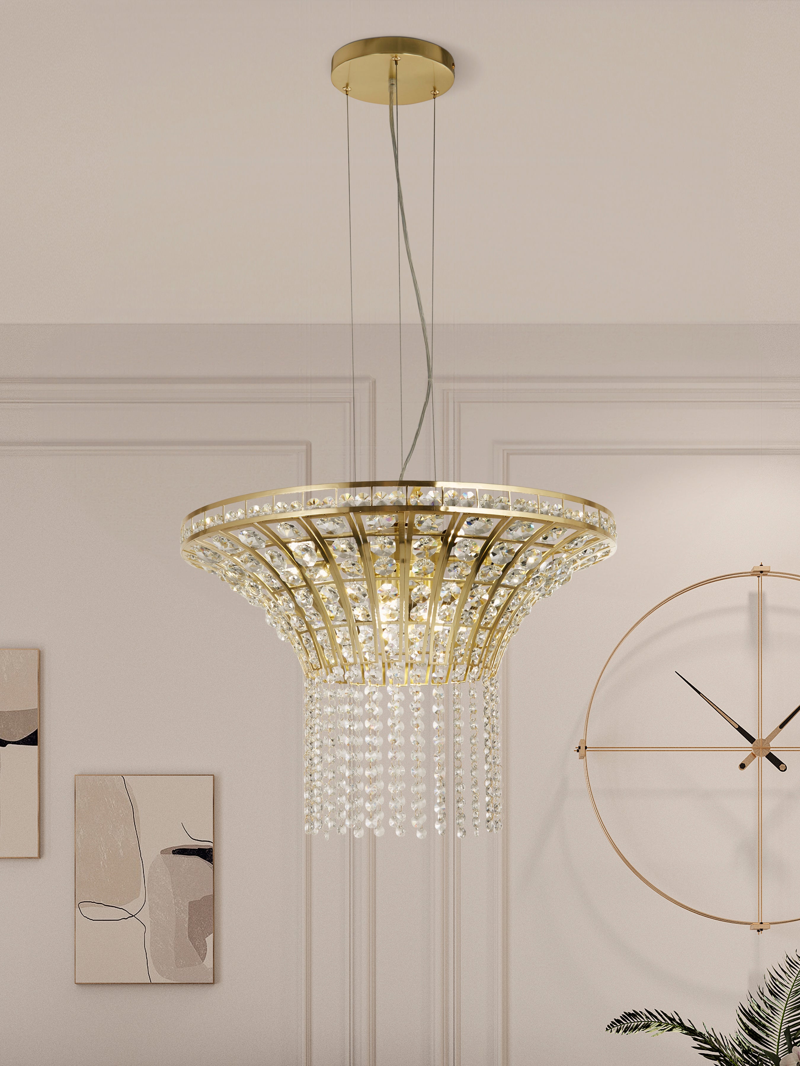 Searchlight Gardeners 8 Light Round Pendant - Satin Brass & Clear Crystal