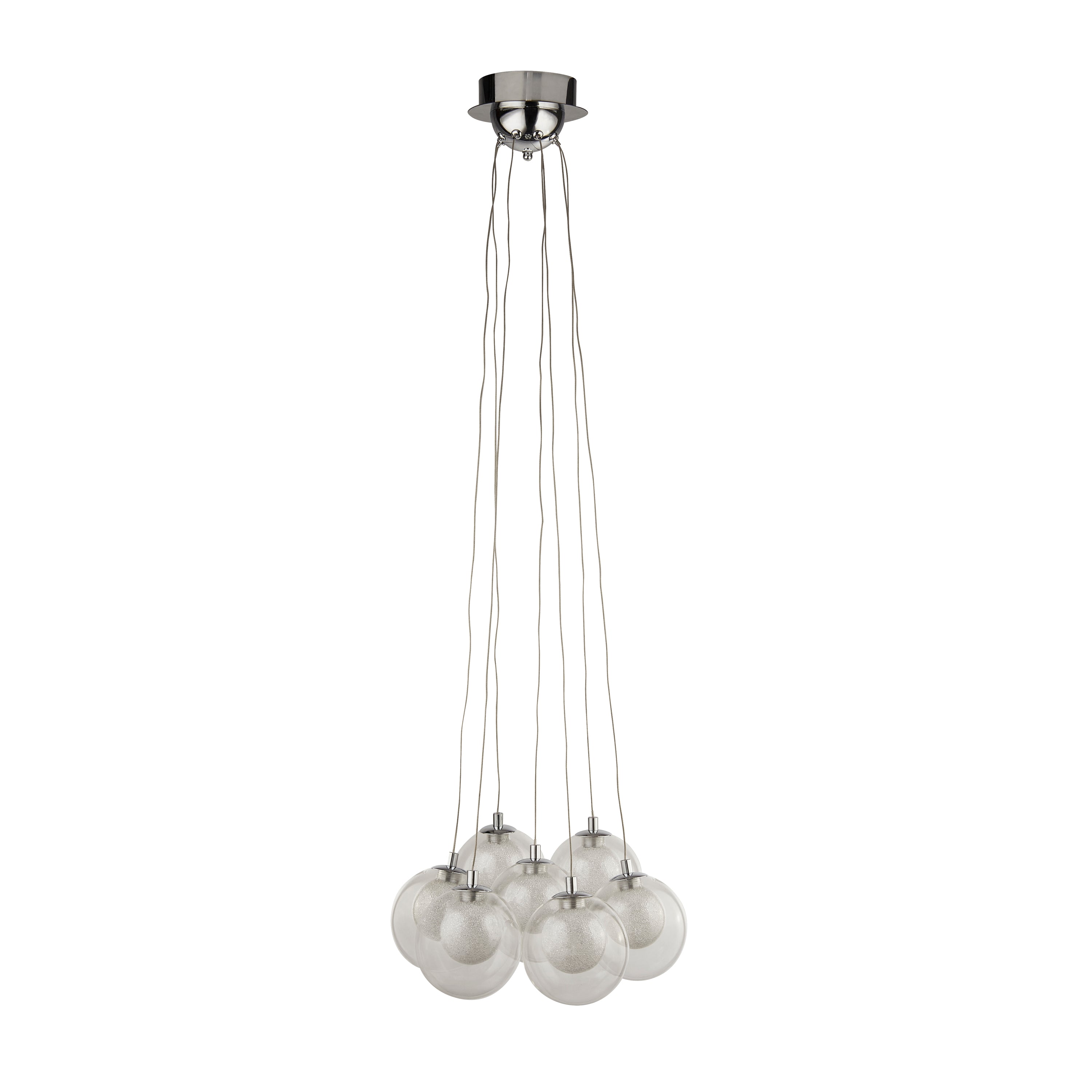 Searchlight Caryl LED 7 Light Pendant - Chrome, Clear Glass & Crystal Sand