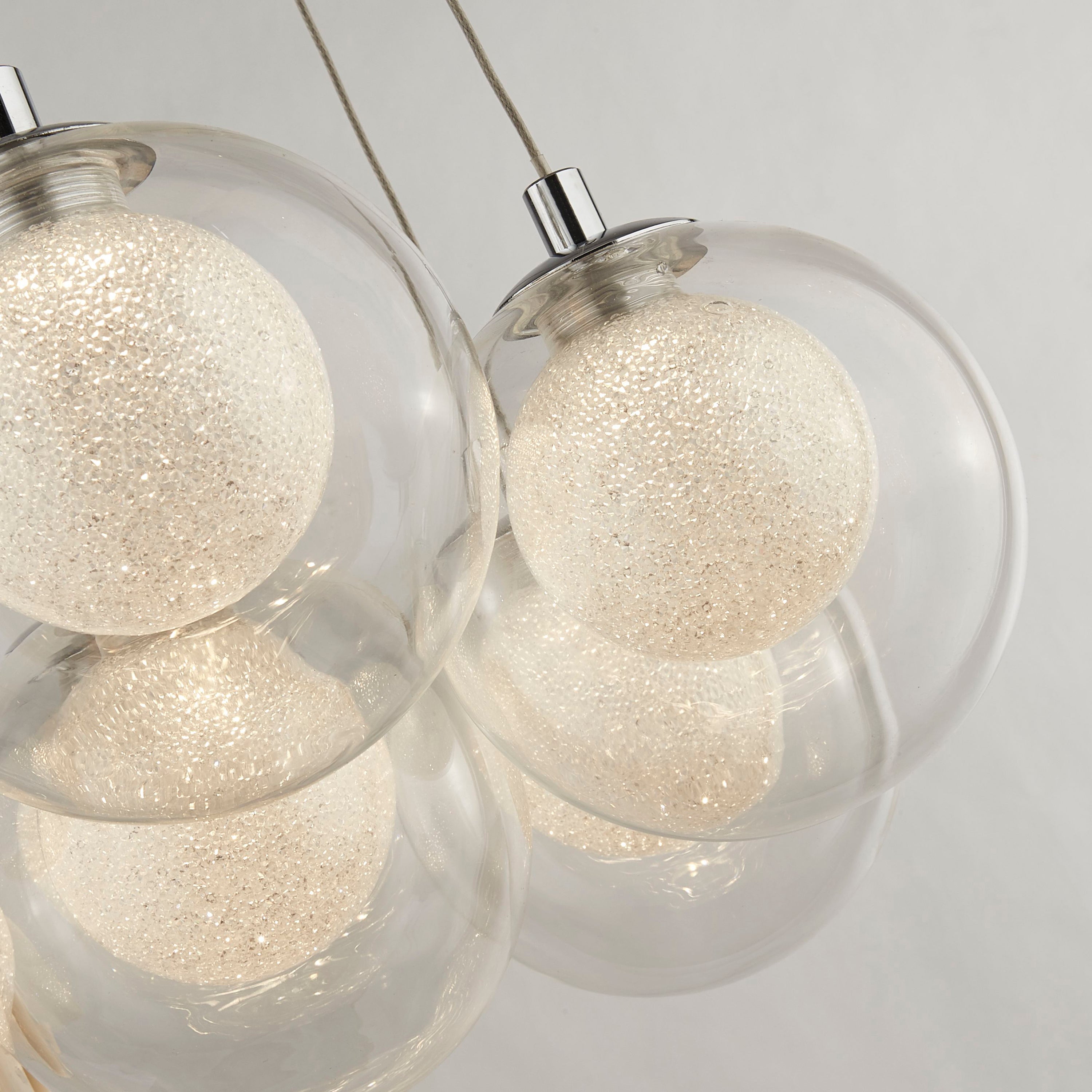 Searchlight Caryl LED 7 Light Pendant - Chrome, Clear Glass & Crystal Sand