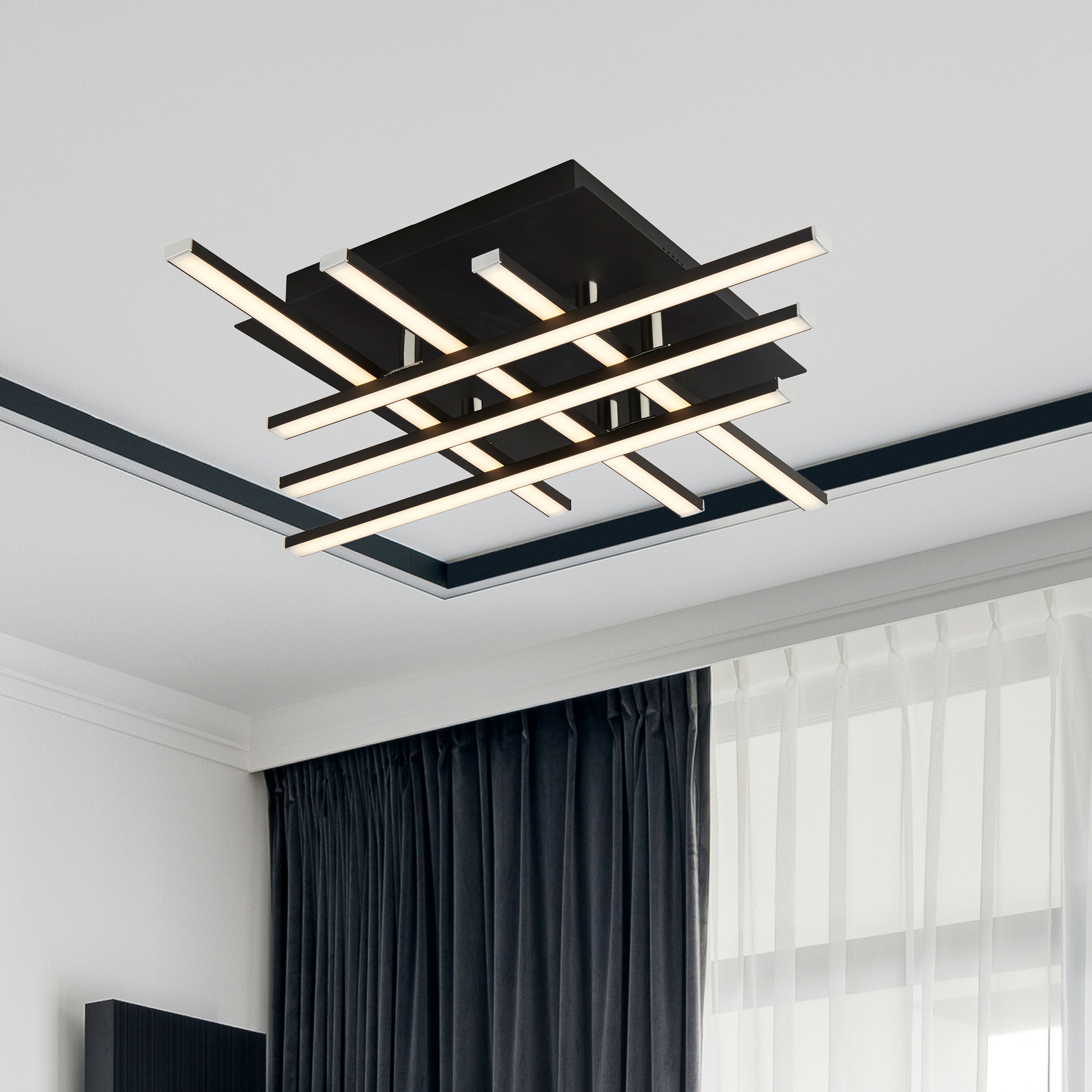 Searchlight Mark 6 Light LED Ceiling Light - Black & Opal