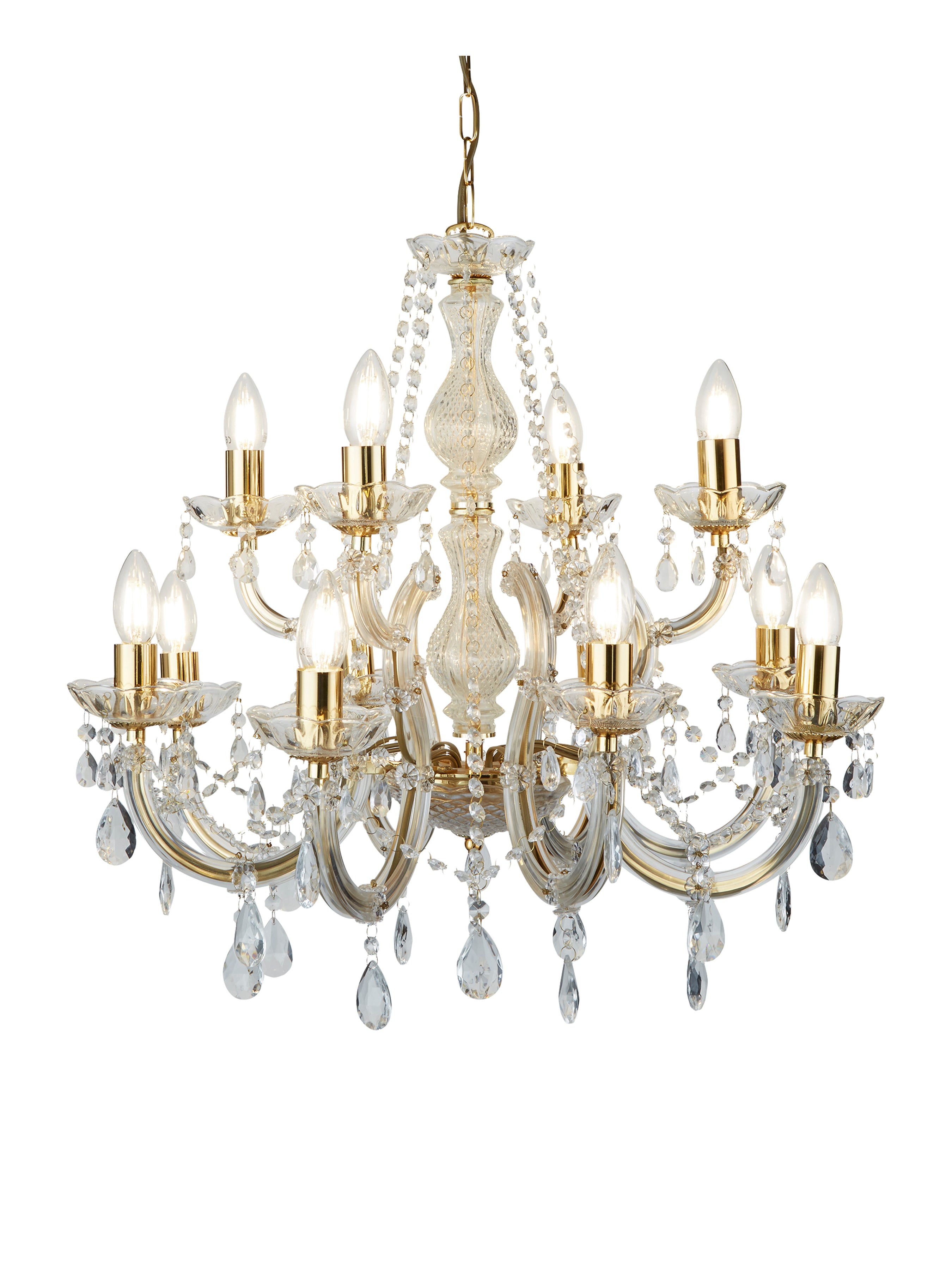 Searchlight Maple 12 Light Chandelier - Polished Brass & Clear Acrylic
