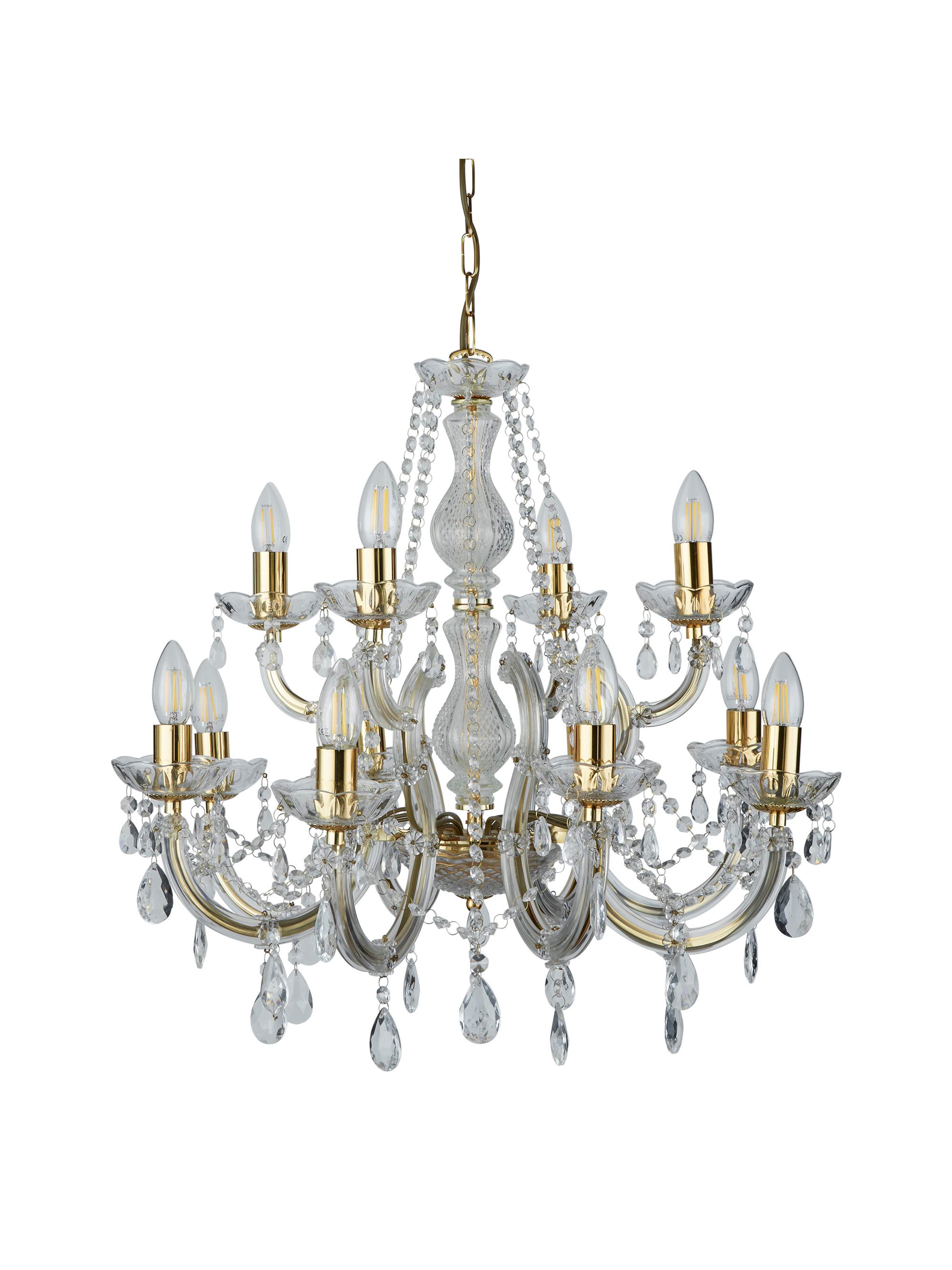 Searchlight Maple 12 Light Chandelier - Polished Brass & Clear Acrylic