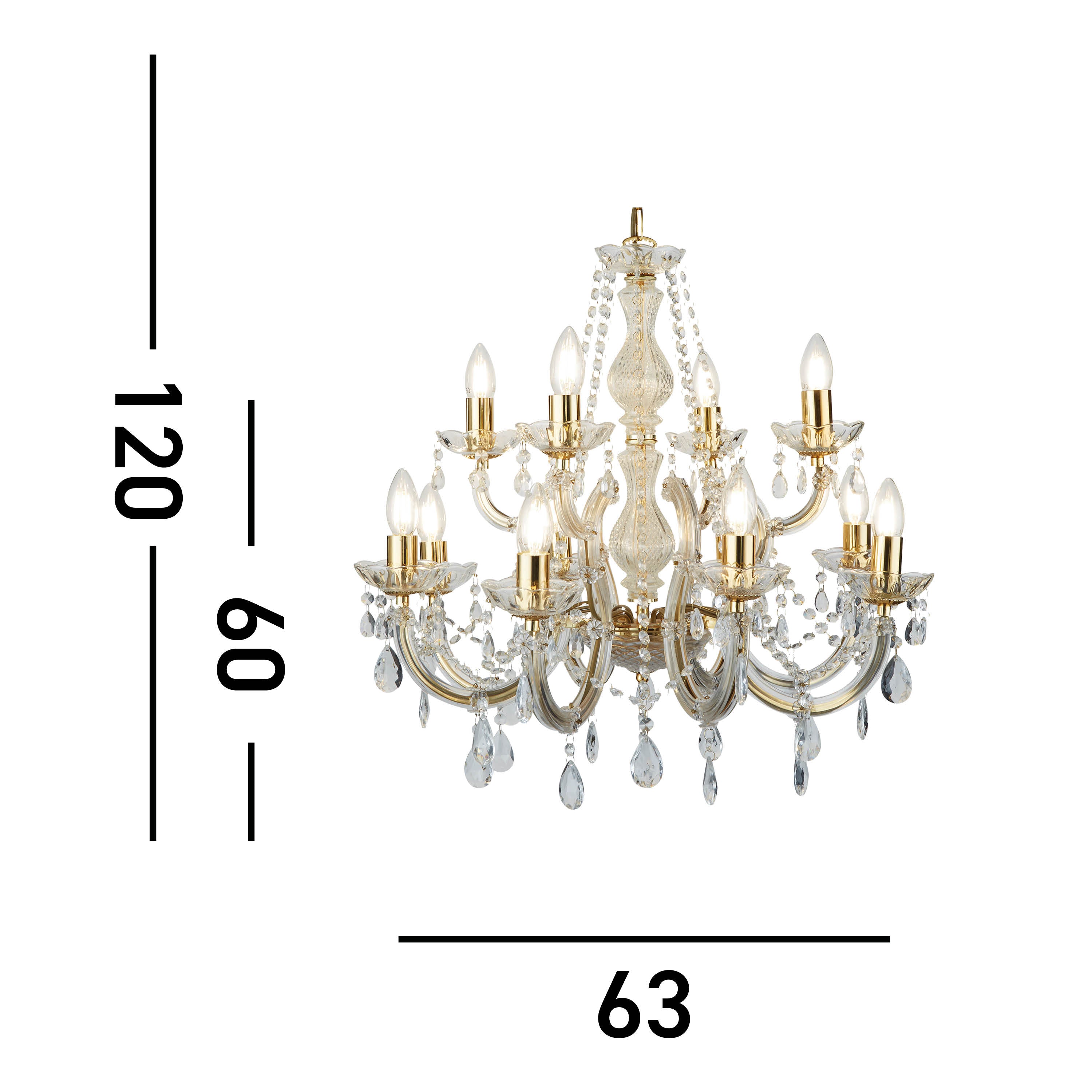 Searchlight Maple 12 Light Chandelier - Polished Brass & Clear Acrylic