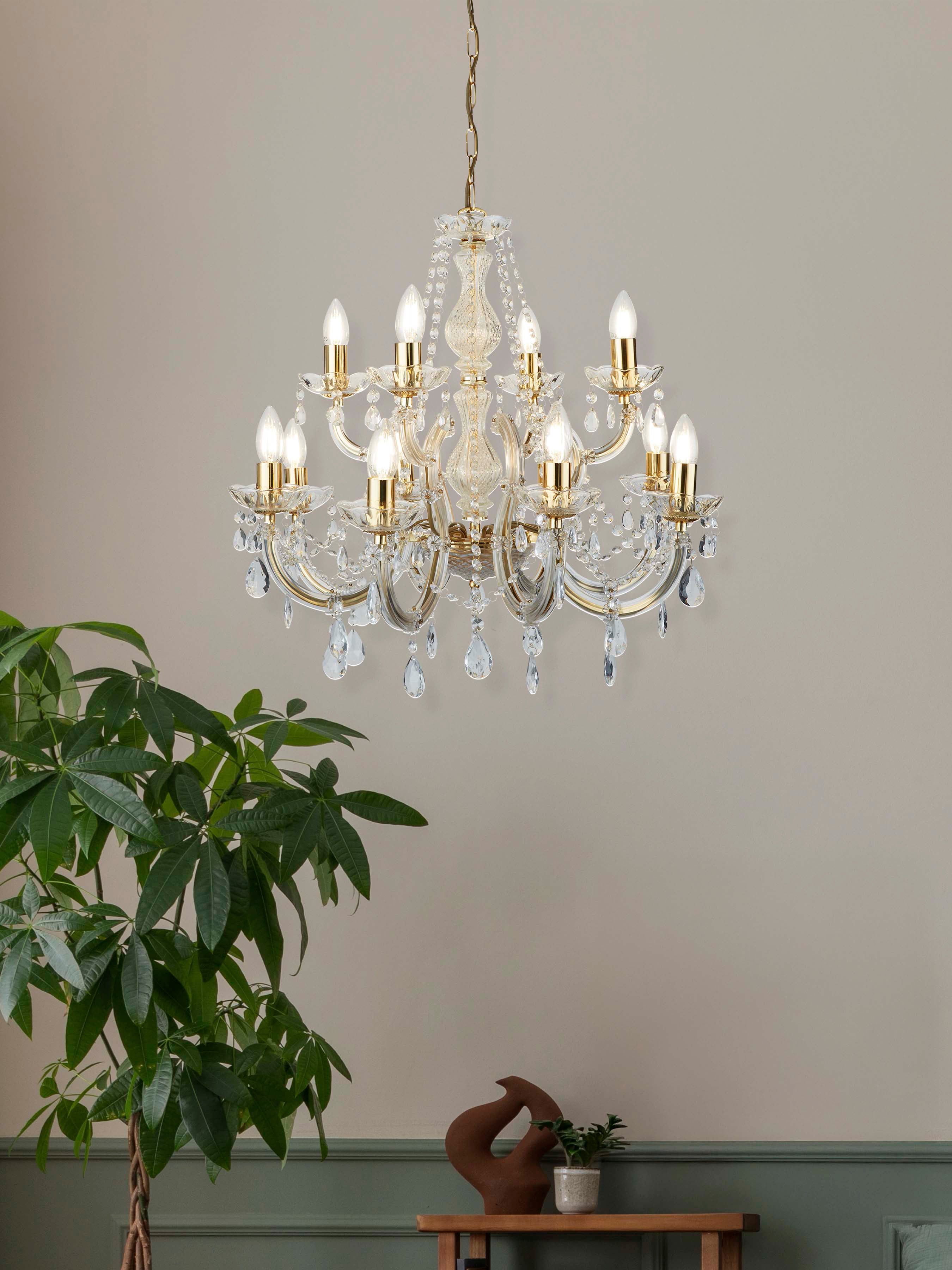 Searchlight Maple 12 Light Chandelier - Polished Brass & Clear Acrylic