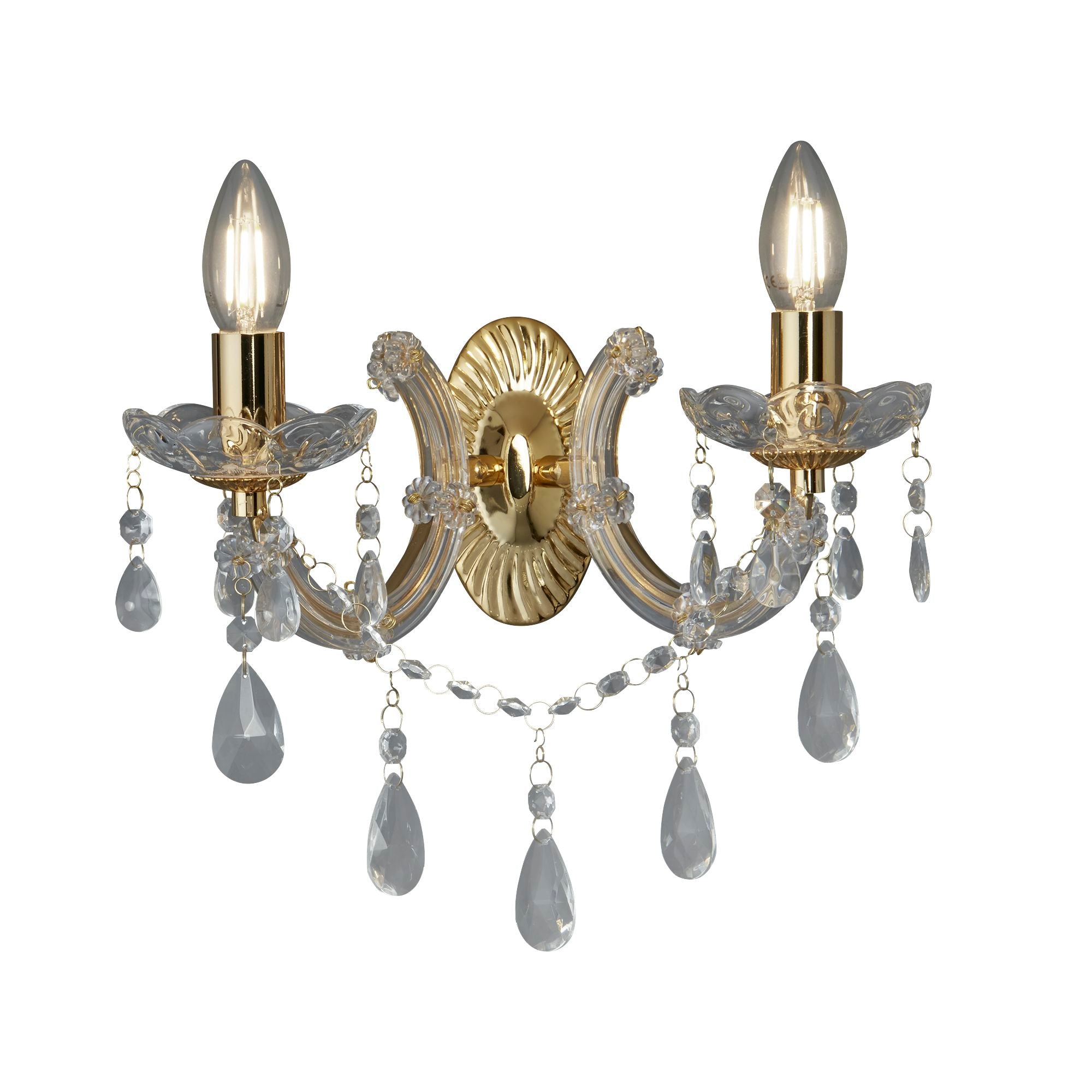 Searchlight Maple 2 Light Wall Bracket - Polished Brass & Clear Crystal Glass
