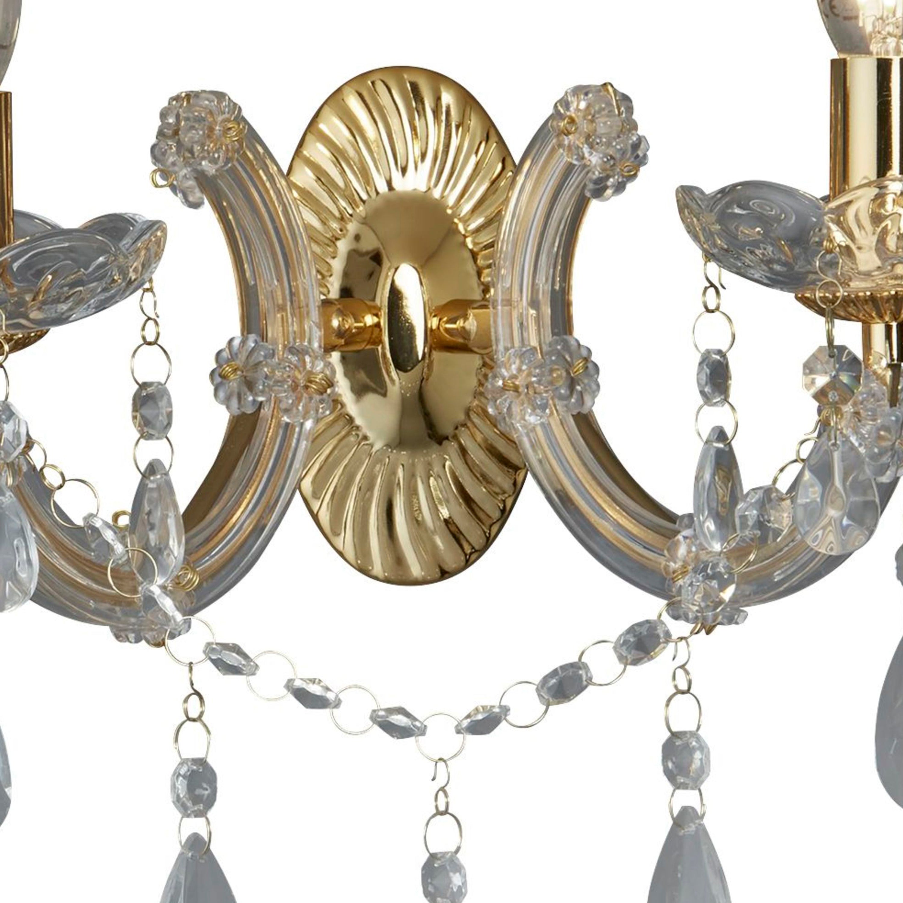 Searchlight Maple 2 Light Wall Bracket - Polished Brass & Clear Crystal Glass