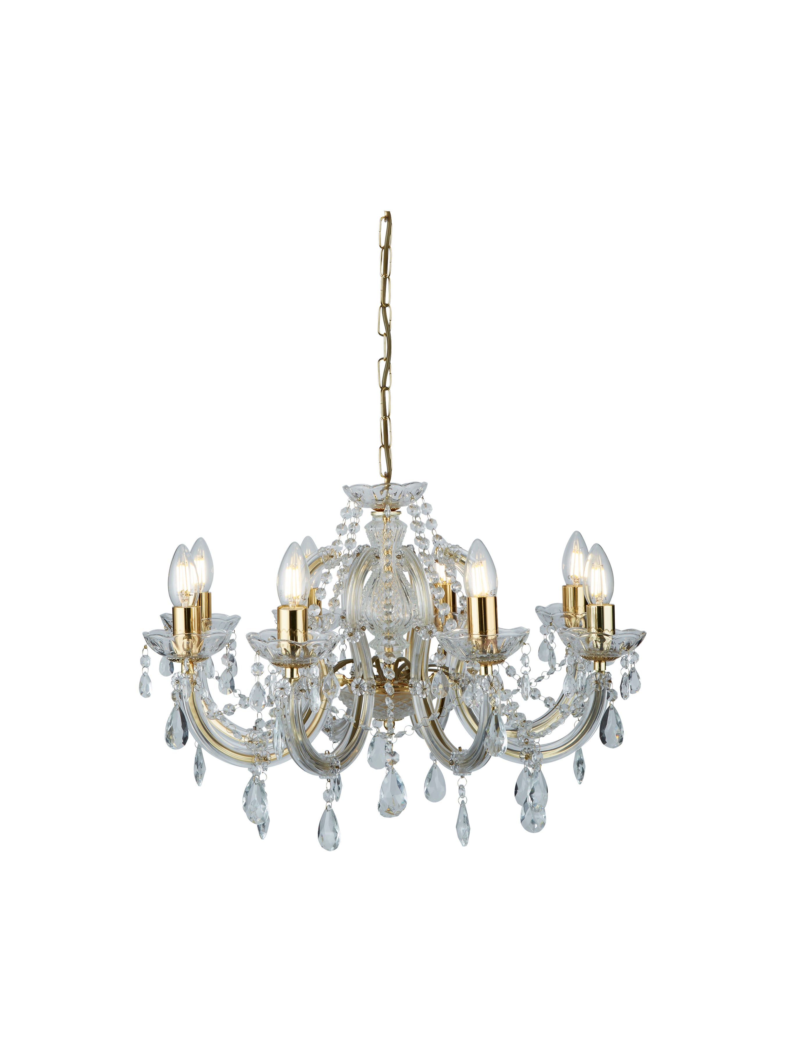 Searchlight Maple 8 Light Chandelier - Polished Brass & Clear Acrylic