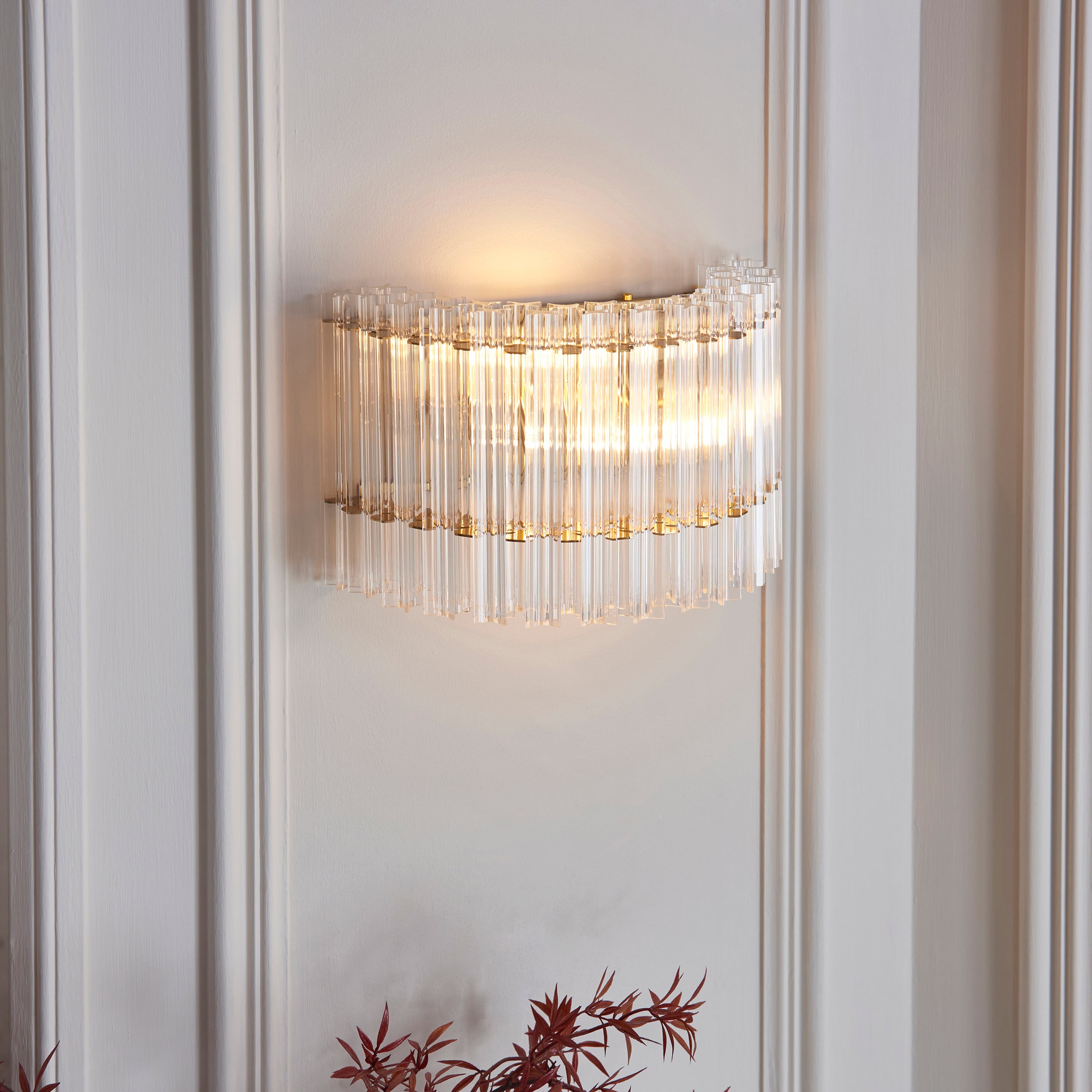 Utopia Lume 2 Light Wall Light - Brushed Aged Brass & Clear Glass