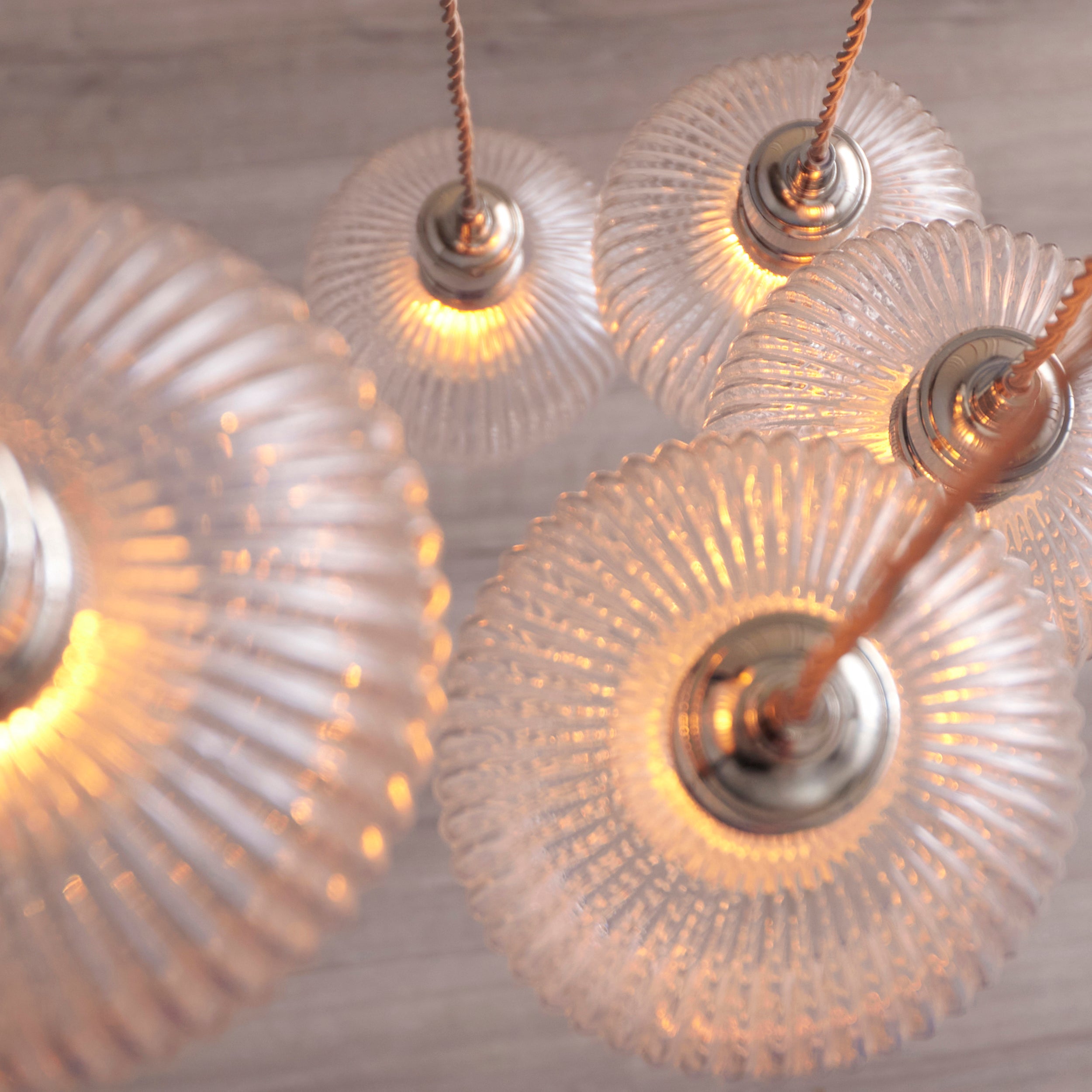 Utopia Finesse 7 Light Cascade Ceiling Pendant - Bright Nickel & Clear Ribbed Glass