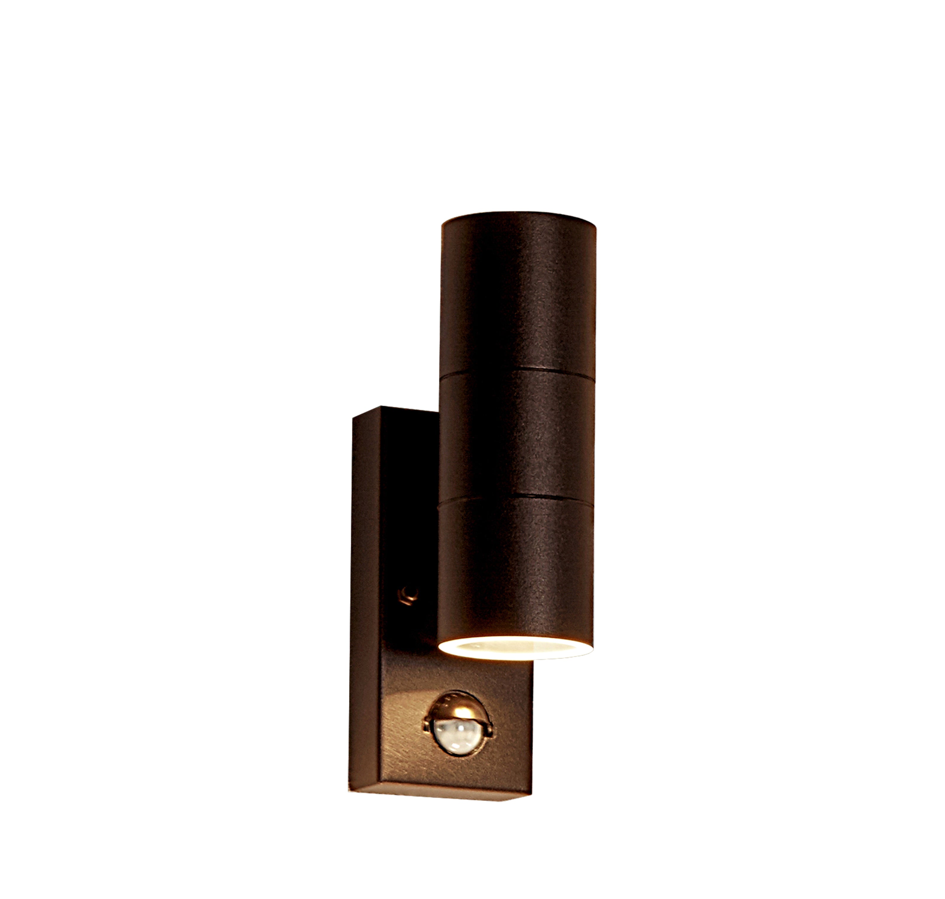 Searchlight Mela Outdoor PIR Wall Light - Rustic Brown & Glass