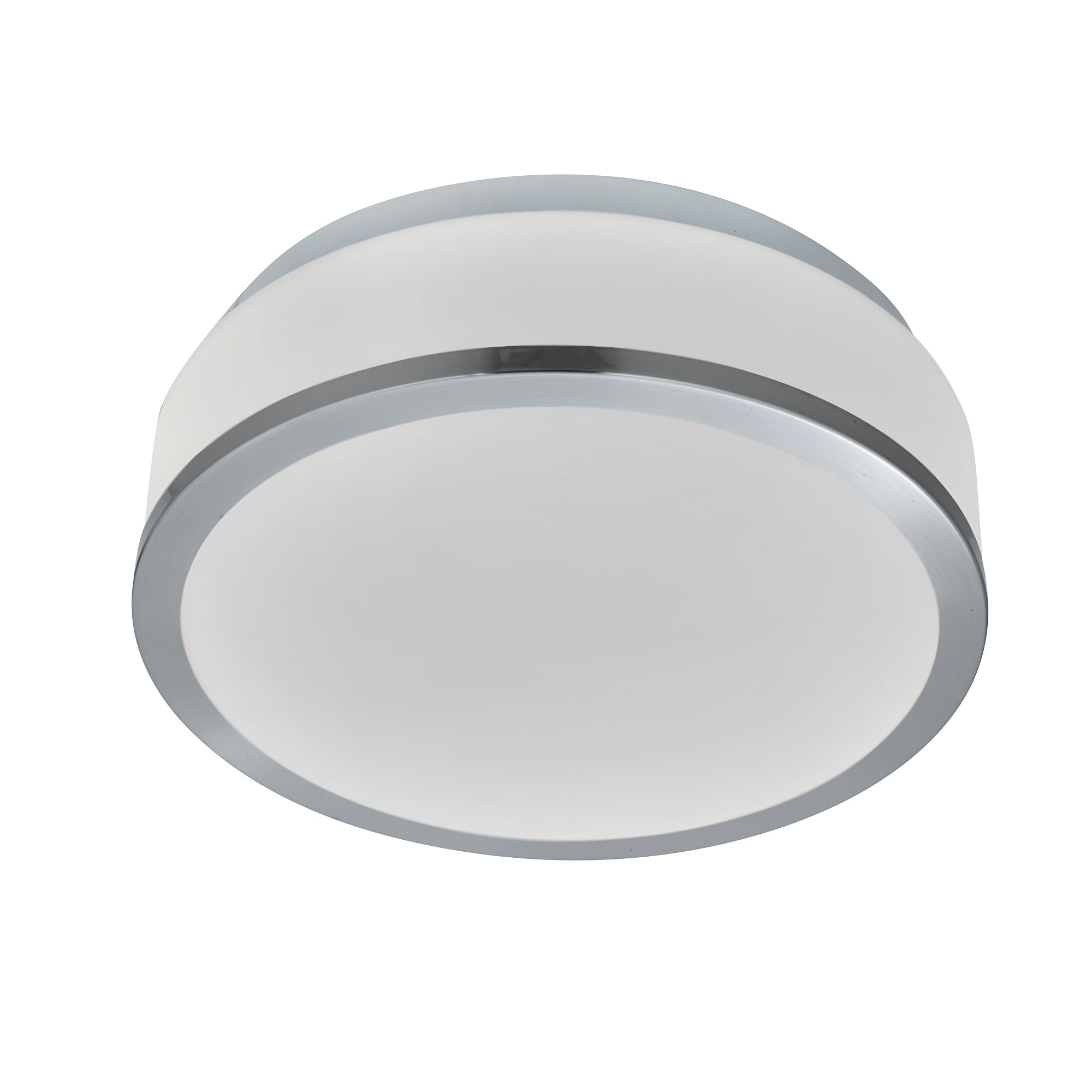 Searchlight Cannock 23cm 2 Light Flush - Satin Silver & White Glass