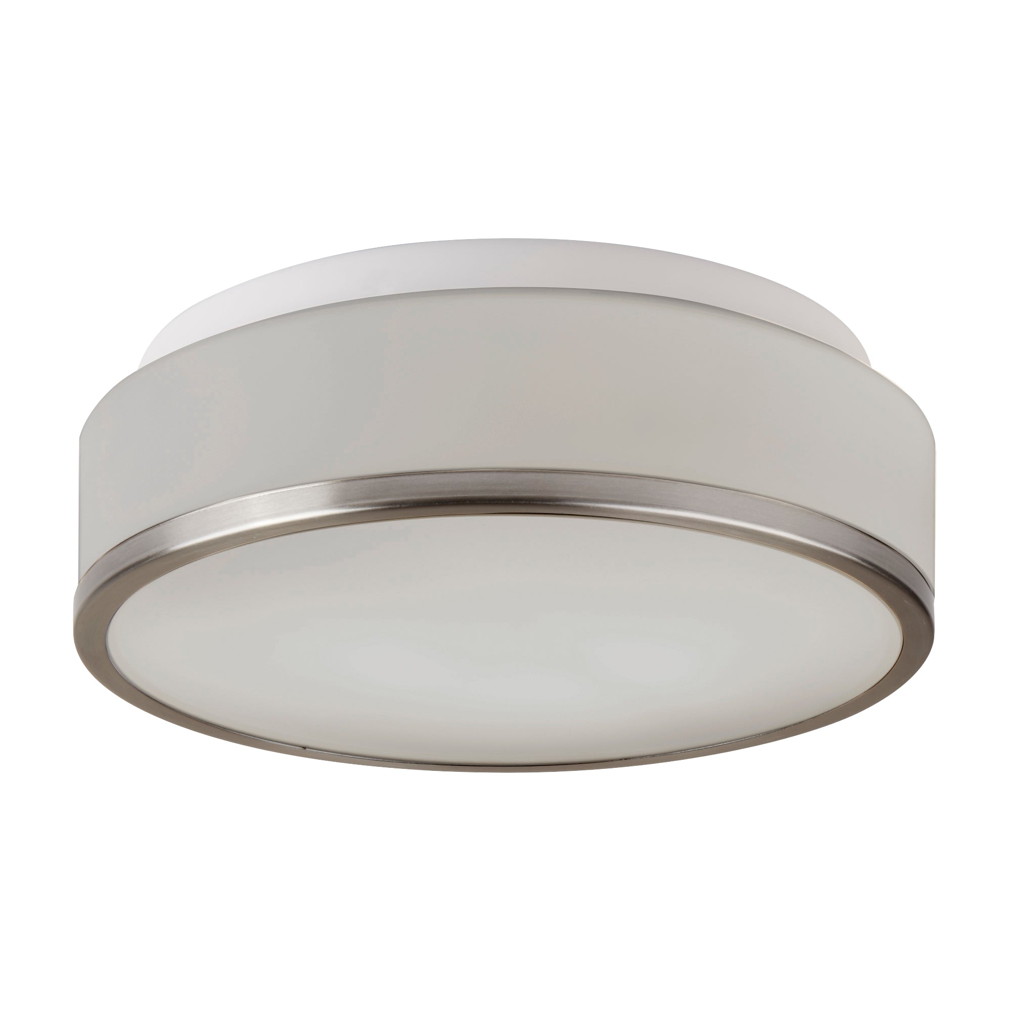 Searchlight Cannock 39cm 2 Light Flush - Satin Silver & White Glass