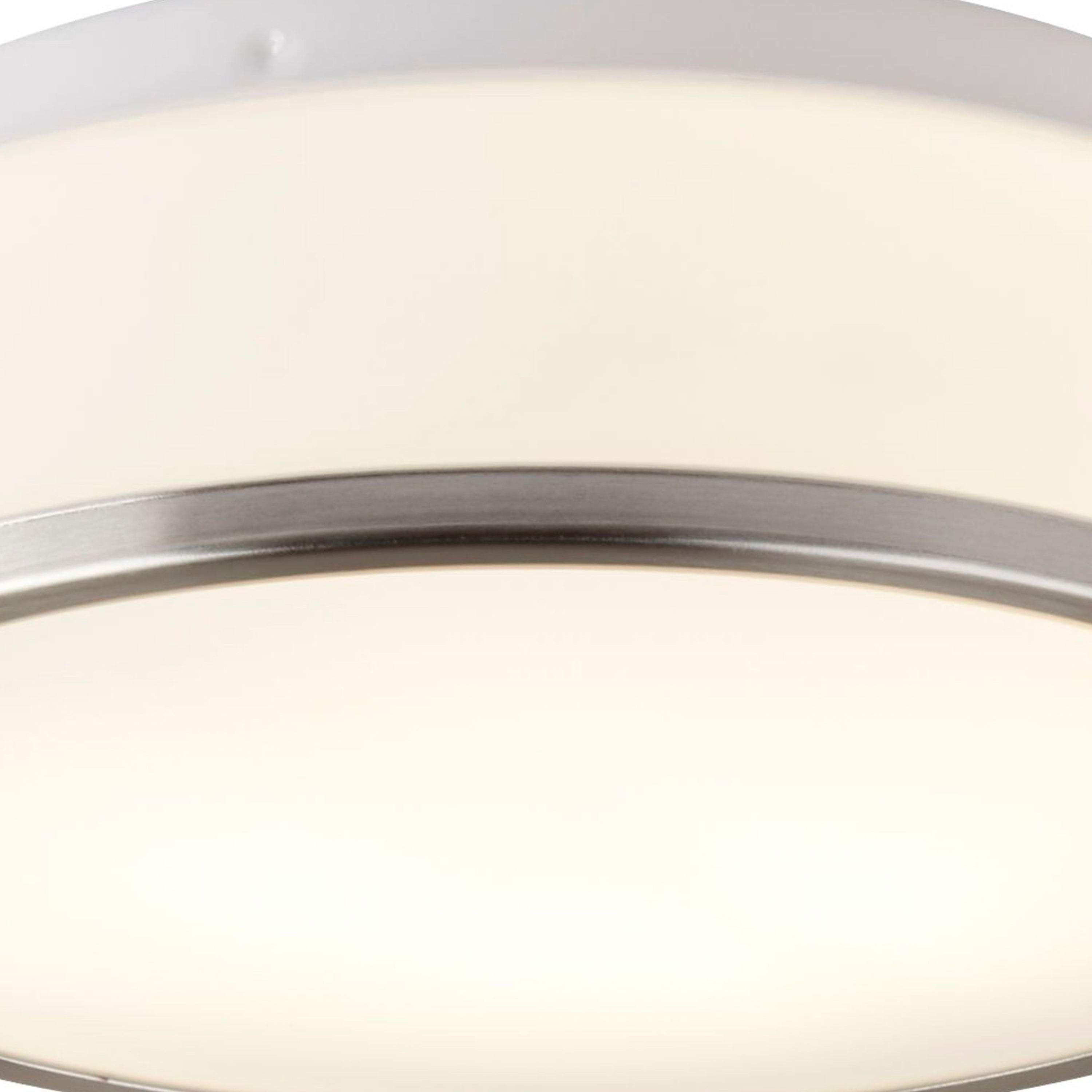 Searchlight Cannock 39cm 2 Light Flush - Satin Silver & White Glass