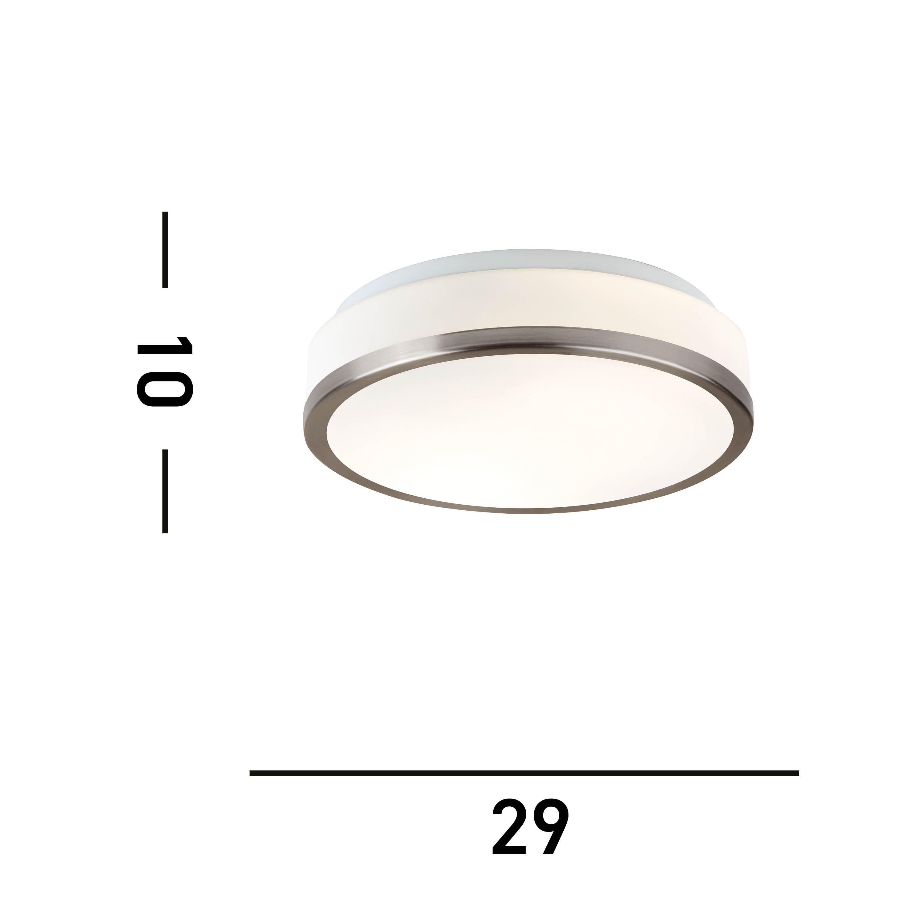 Searchlight Cannock 39cm 2 Light Flush - Satin Silver & White Glass