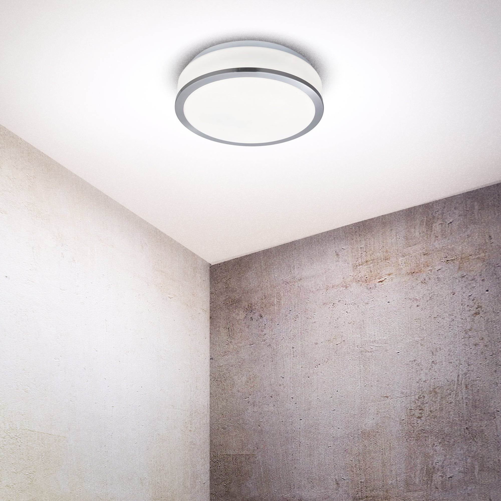 Searchlight Cannock 39cm 2 Light Flush - Satin Silver & White Glass