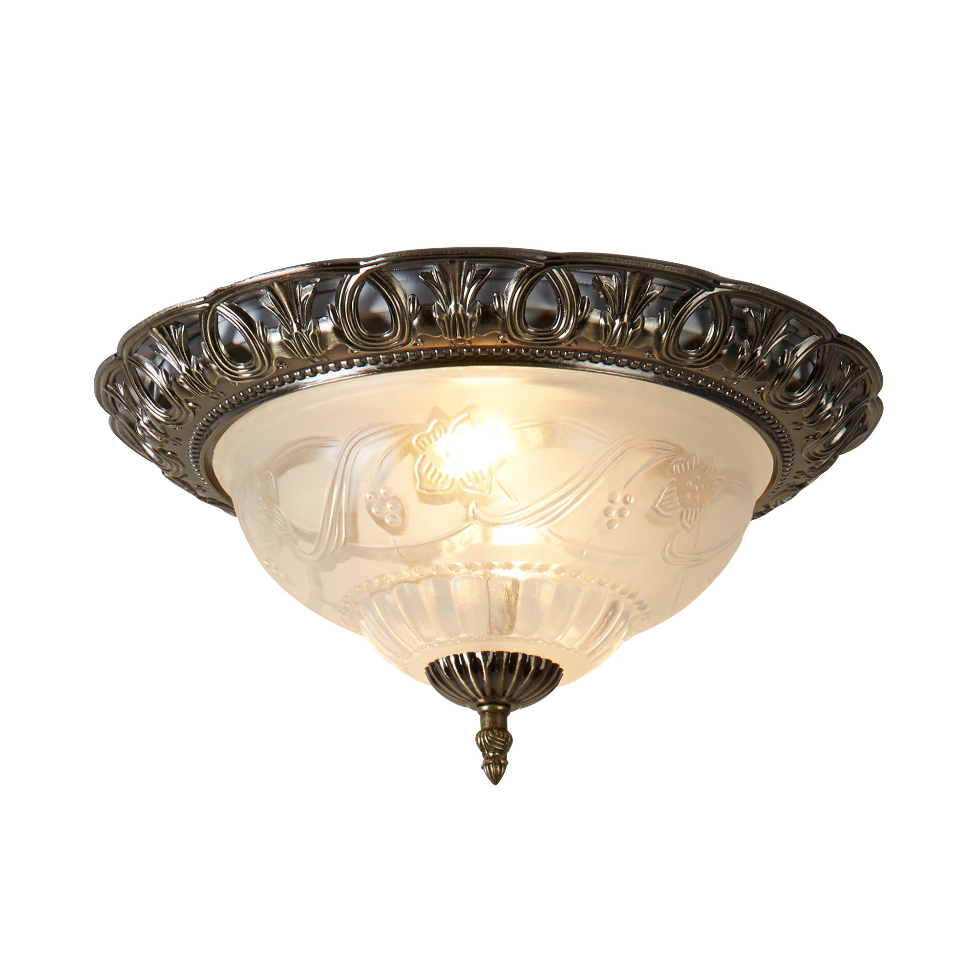 Searchlight Angela Antique Brass Flush Light With Clear & Frosted Glass Diffuser