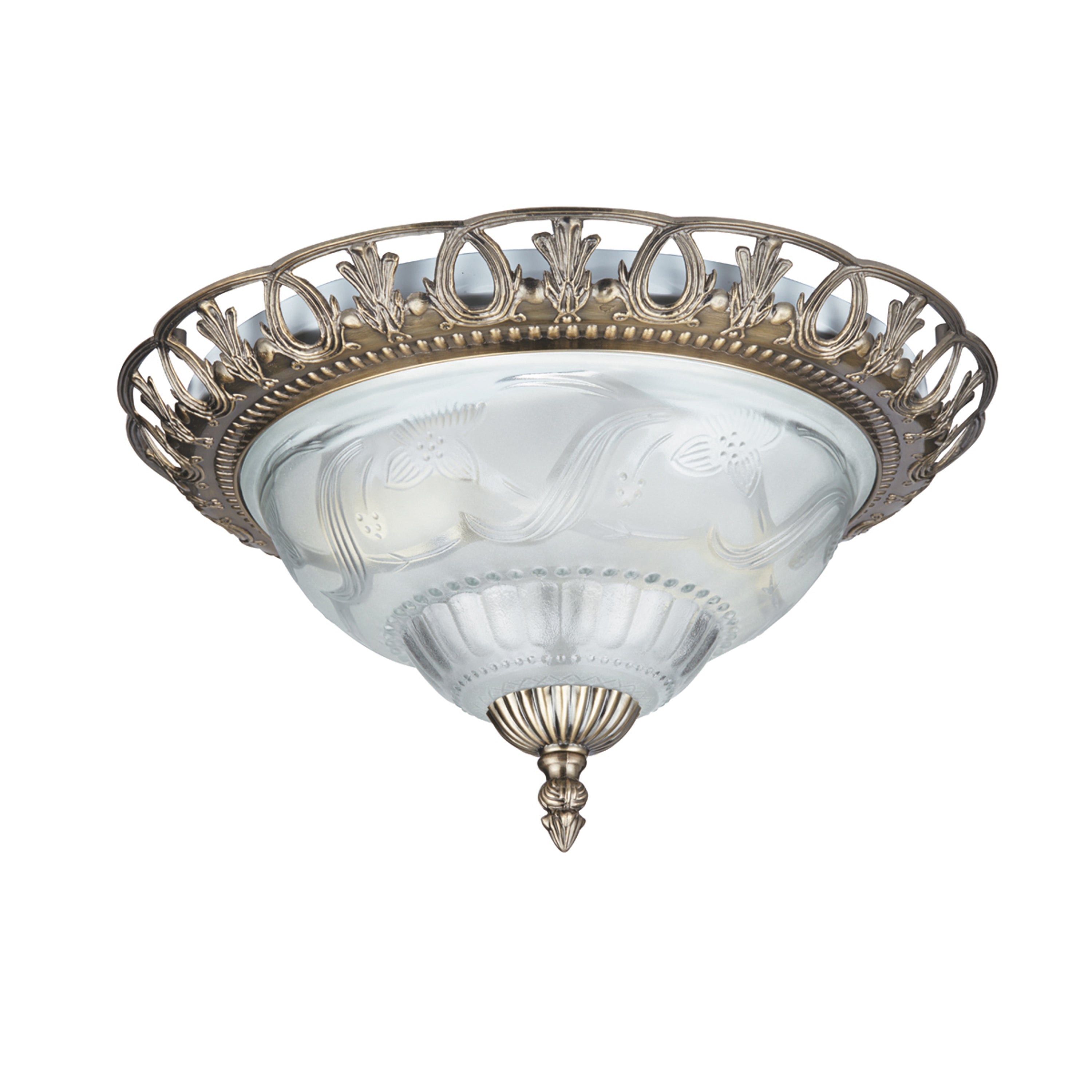 Searchlight Angela Antique Brass Flush Light With Clear & Frosted Glass Diffuser