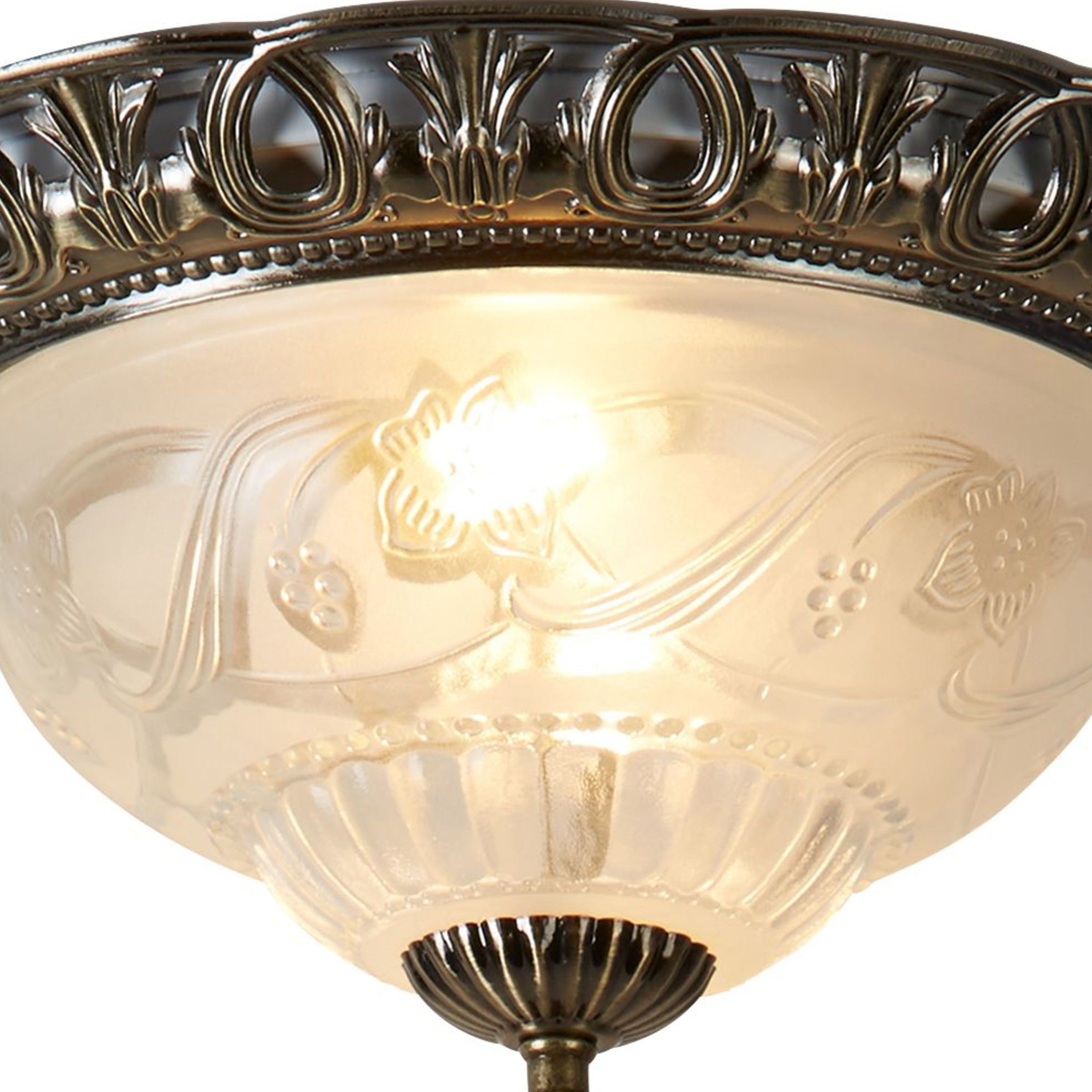 Searchlight Angela Antique Brass Flush Light With Clear & Frosted Glass Diffuser