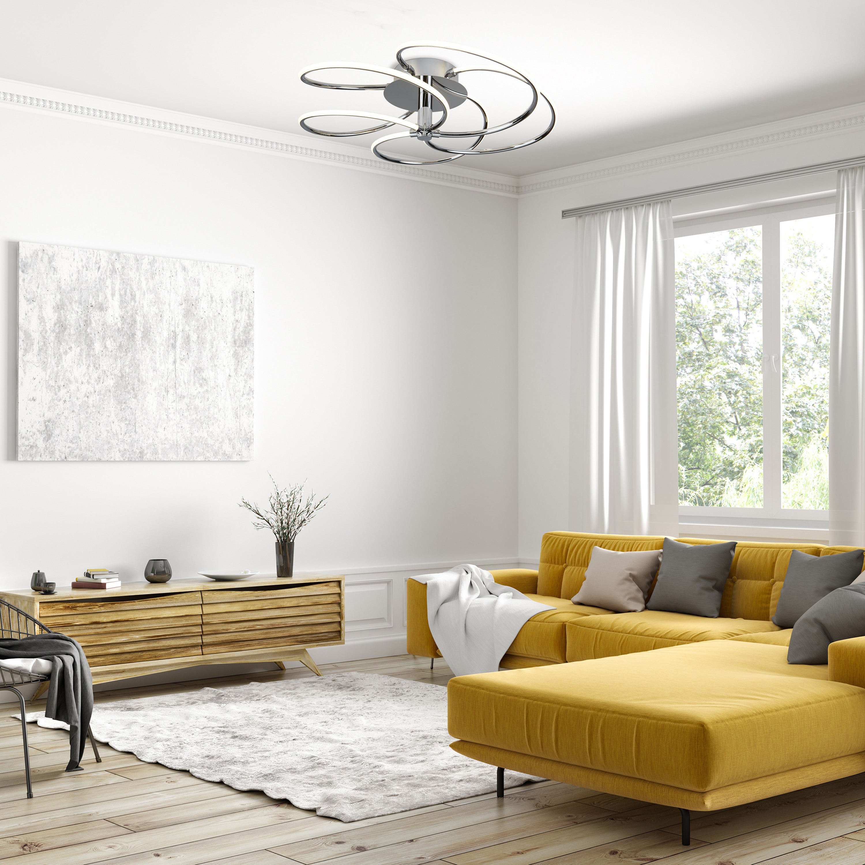 Searchlight Barclay 5 Light LED Swirl Ceiling Flush, Chrome