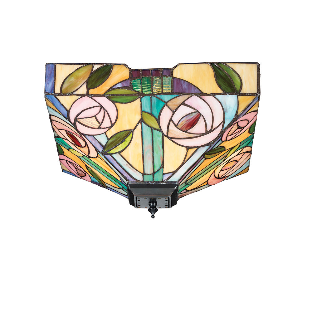 Interiors 1900 Willow Medium 2 Light Flush Fitting Pendant -Handcrafted Tiffany Style Glass