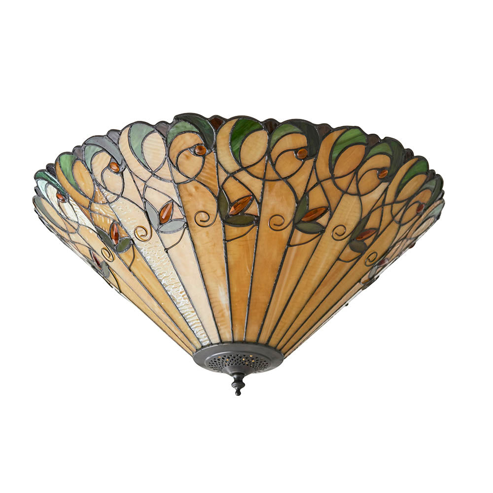 Interiors 1900 Jamelia Large 2 Light Flush Fitting Pendant -Handcrafted Tiffany Style Glass